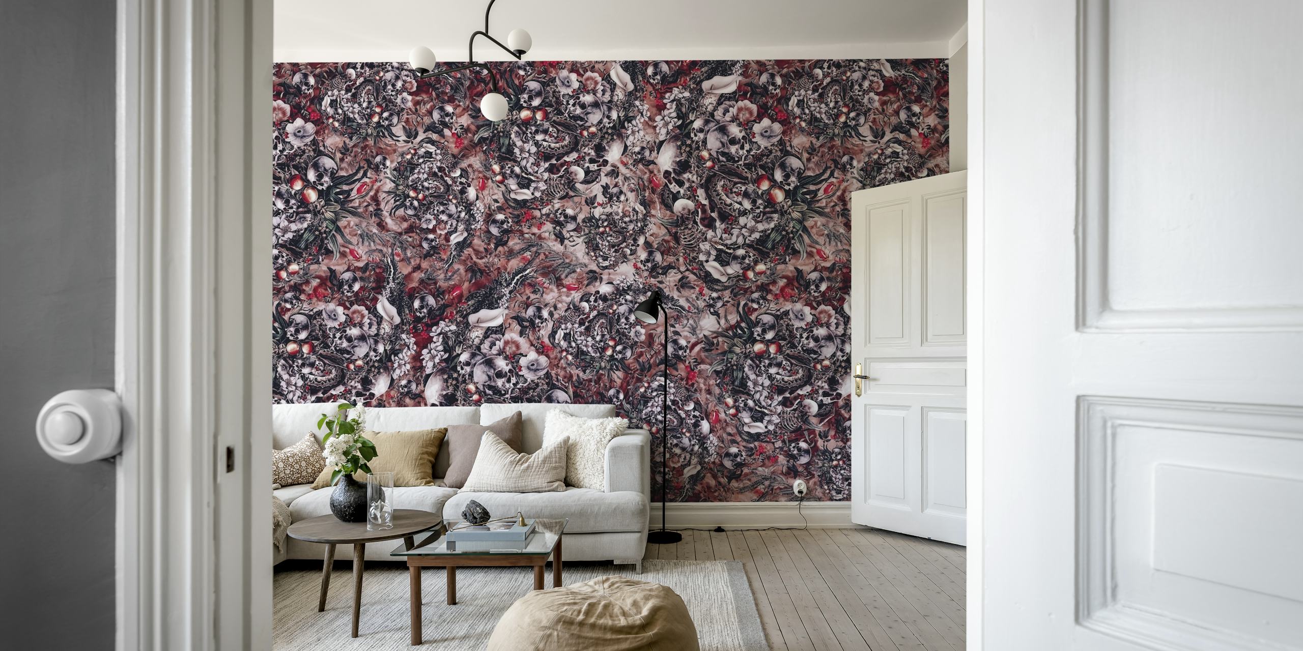 Carta da parati Skull Storm mostrata in una stanza