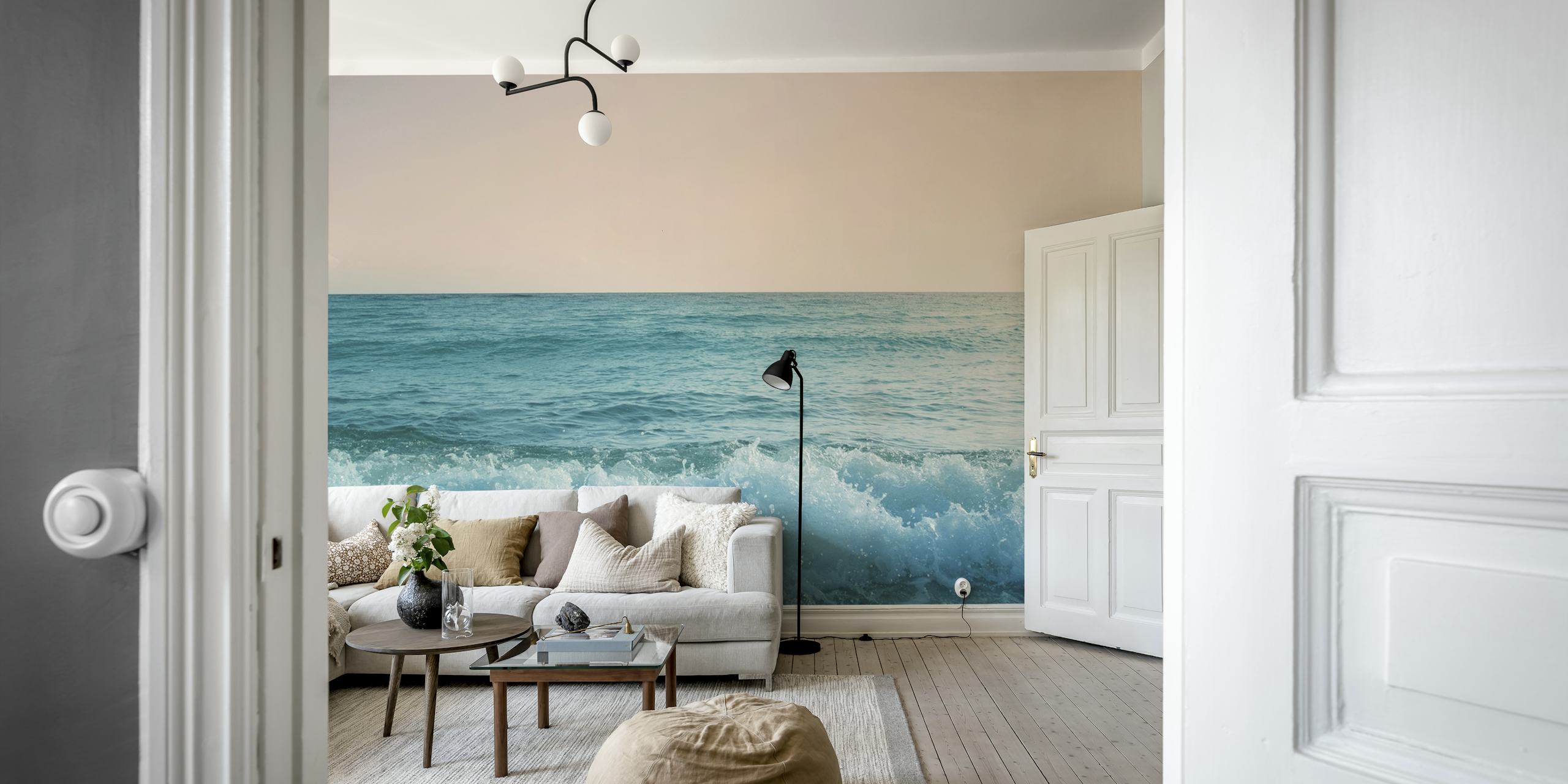 Pastel ocean waves with soft blues and turquoise tones wallpaper