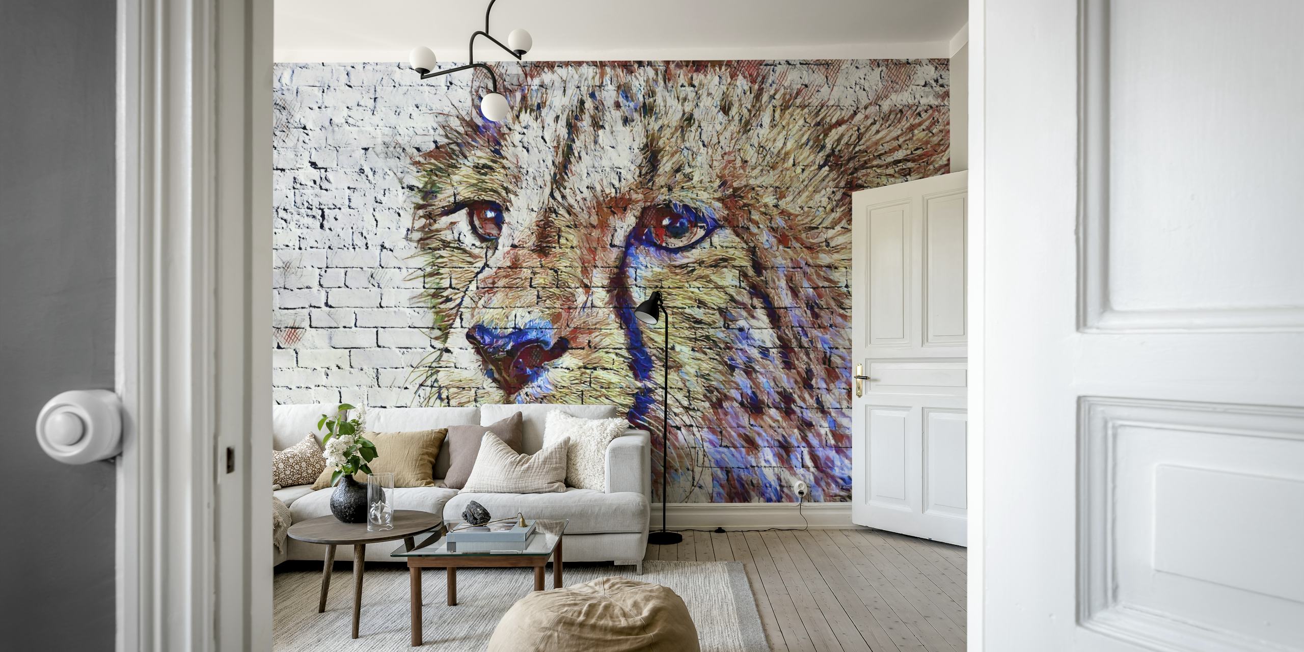 Cheetah graffiti wallpaper in a room