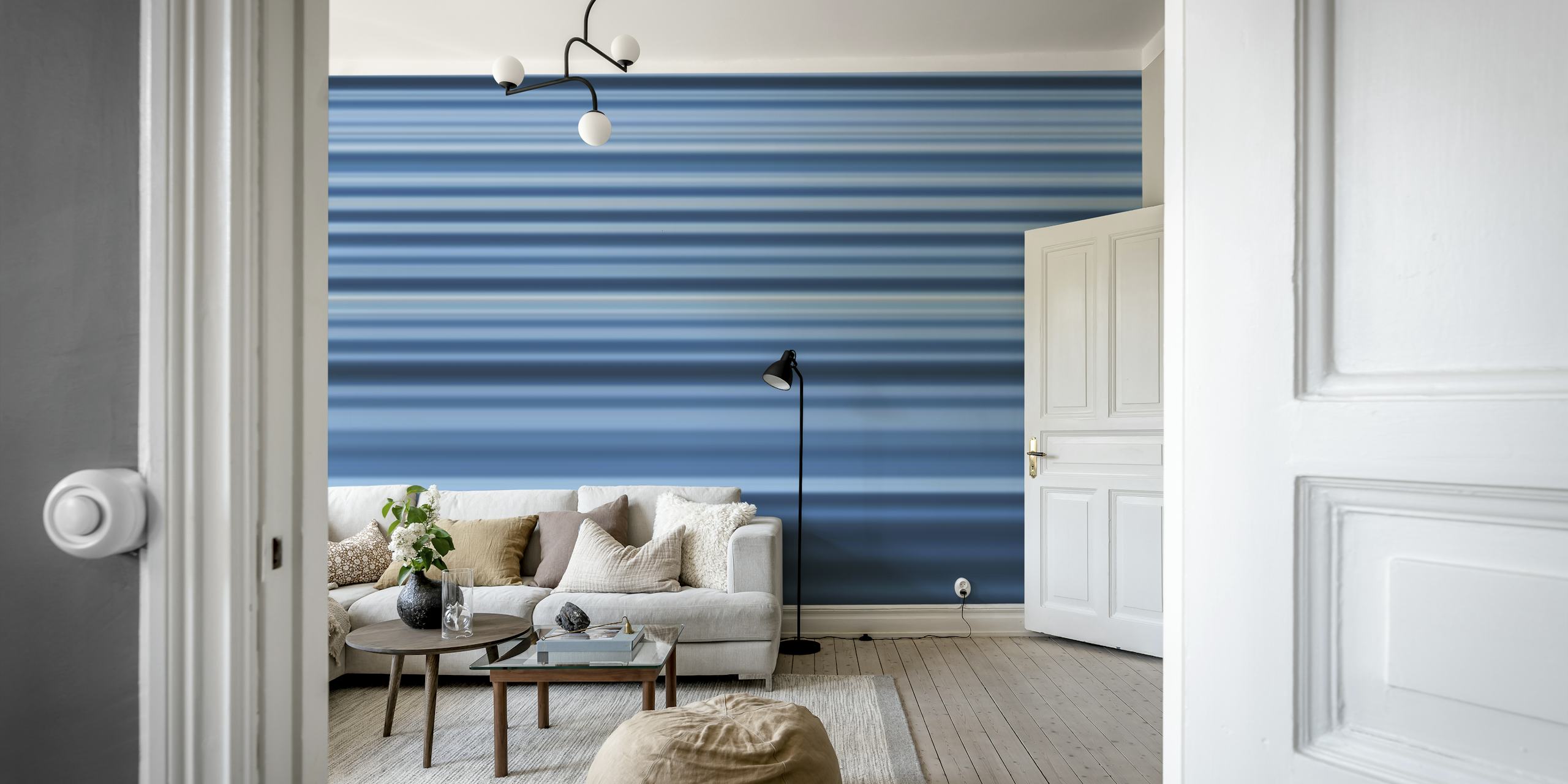 Blue striped wallpaper with varying shades of blue
