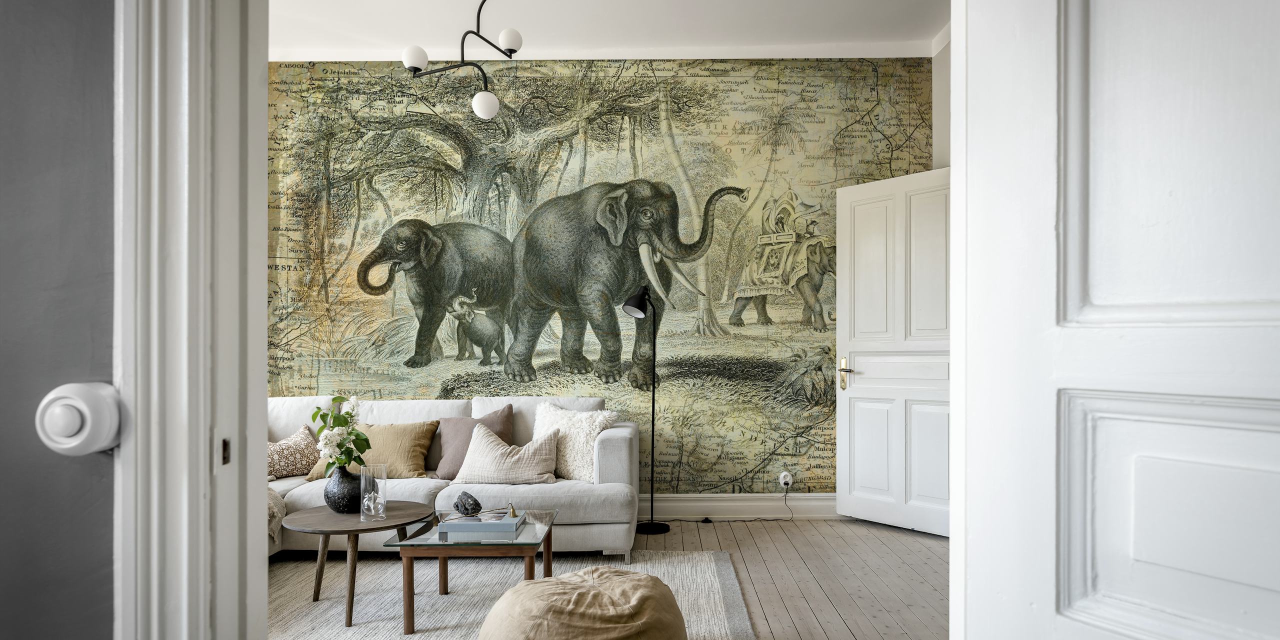 Papel de parede Elephants Of India em um ambiente de quarto