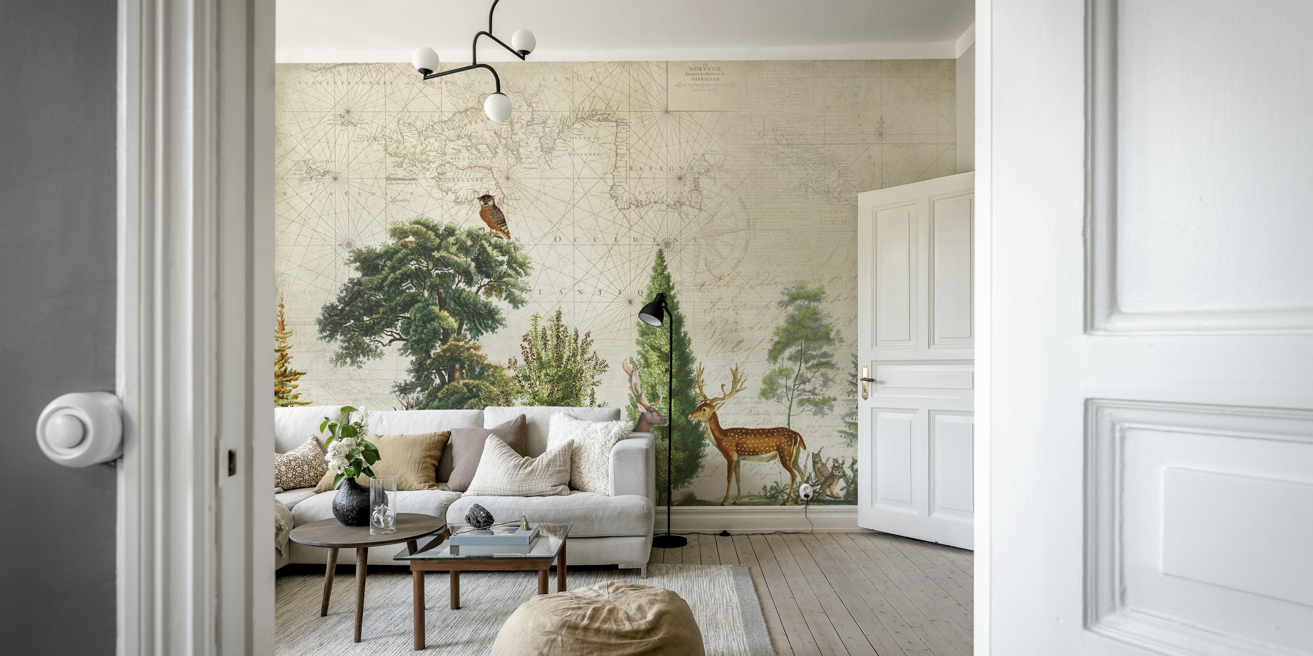 Papel pintado Vintage Nordic Wildlife en una habitación