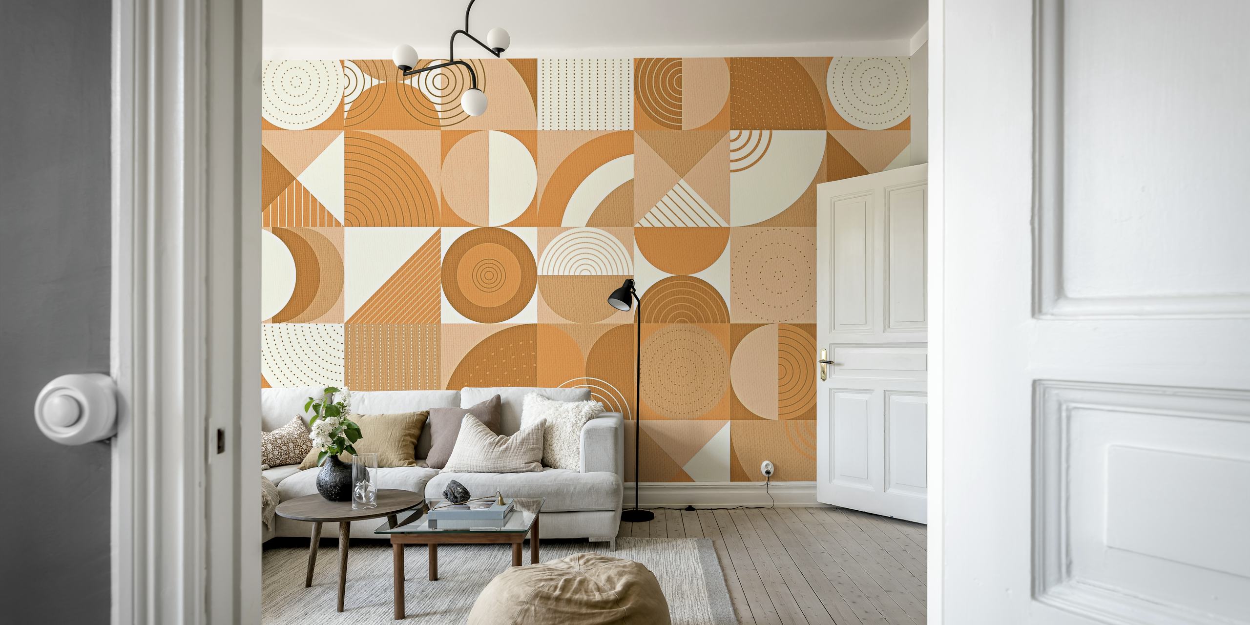 Blush Pink Vintage Wallpaper και γήινες αποχρώσεις σε ένα γεωμετρικό τοιχογραφία
