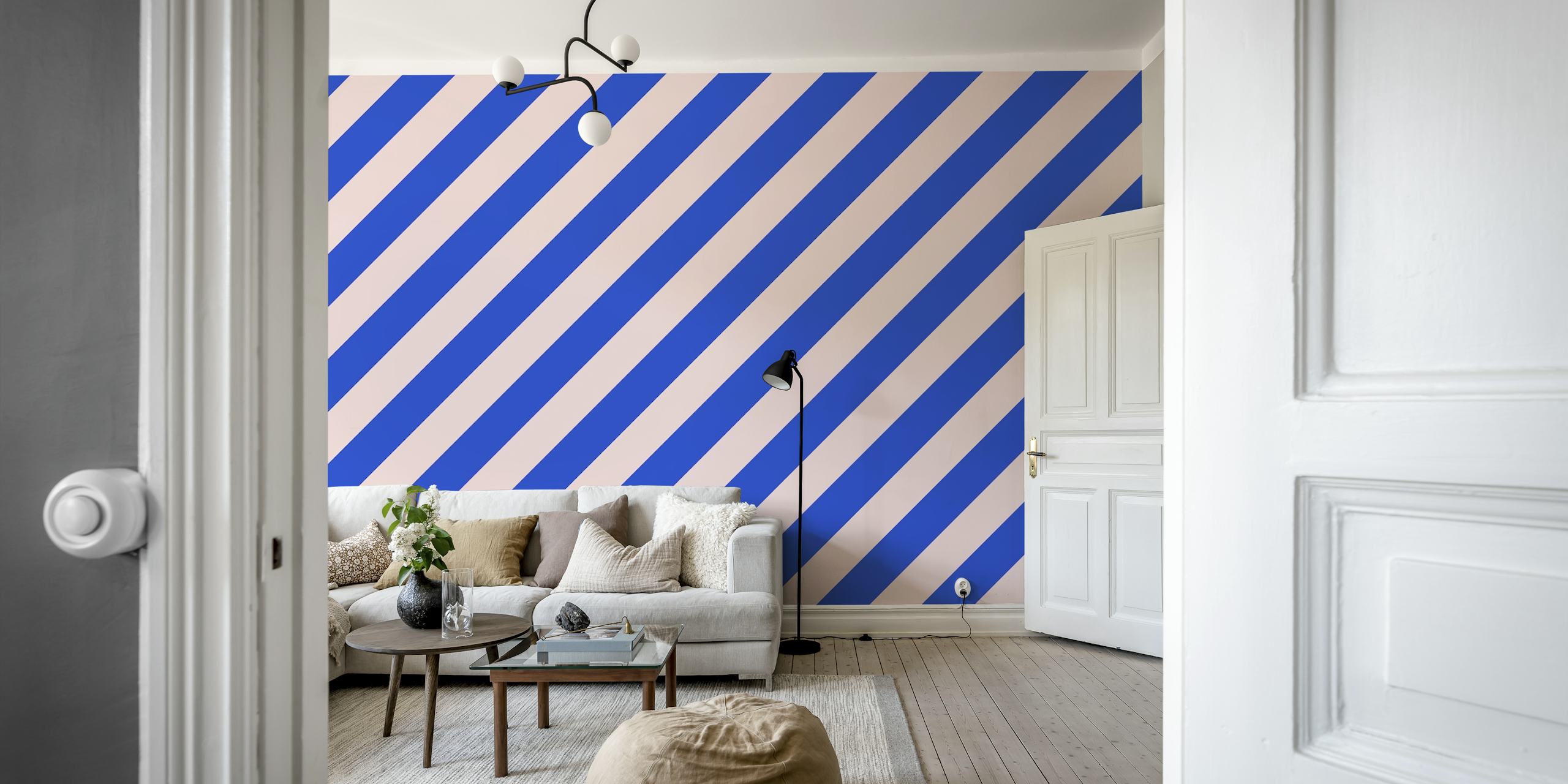 Diagonal stripes in pink and blue on a wallpaper design