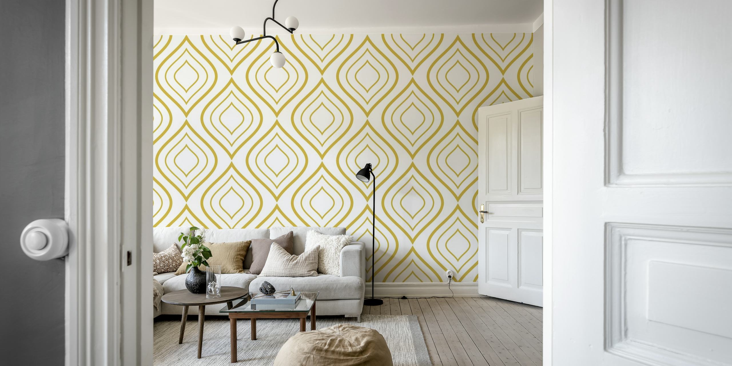 Gold and white abstract geometric wall mural design