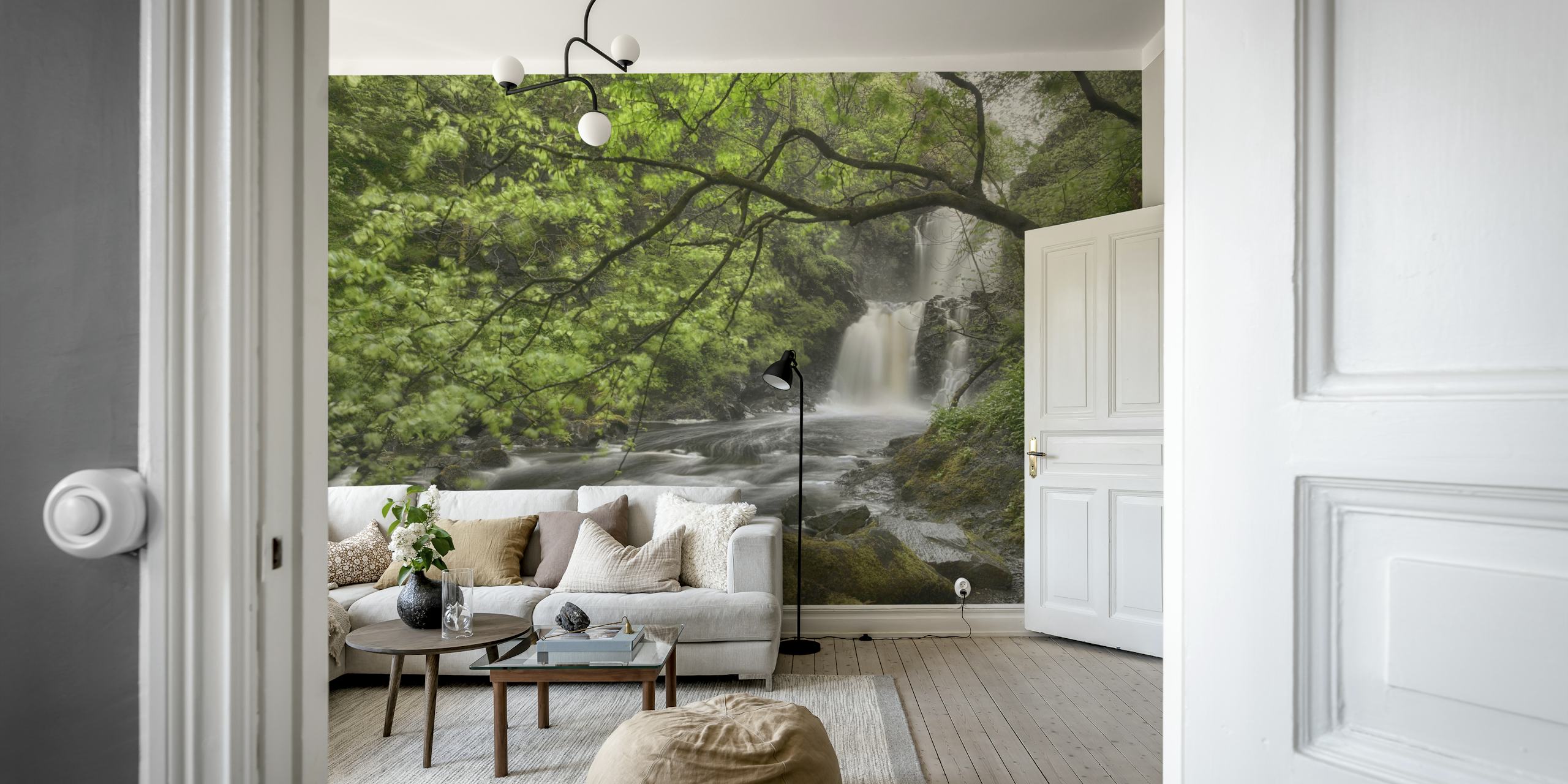 Scottish water fall wallpaper in a room