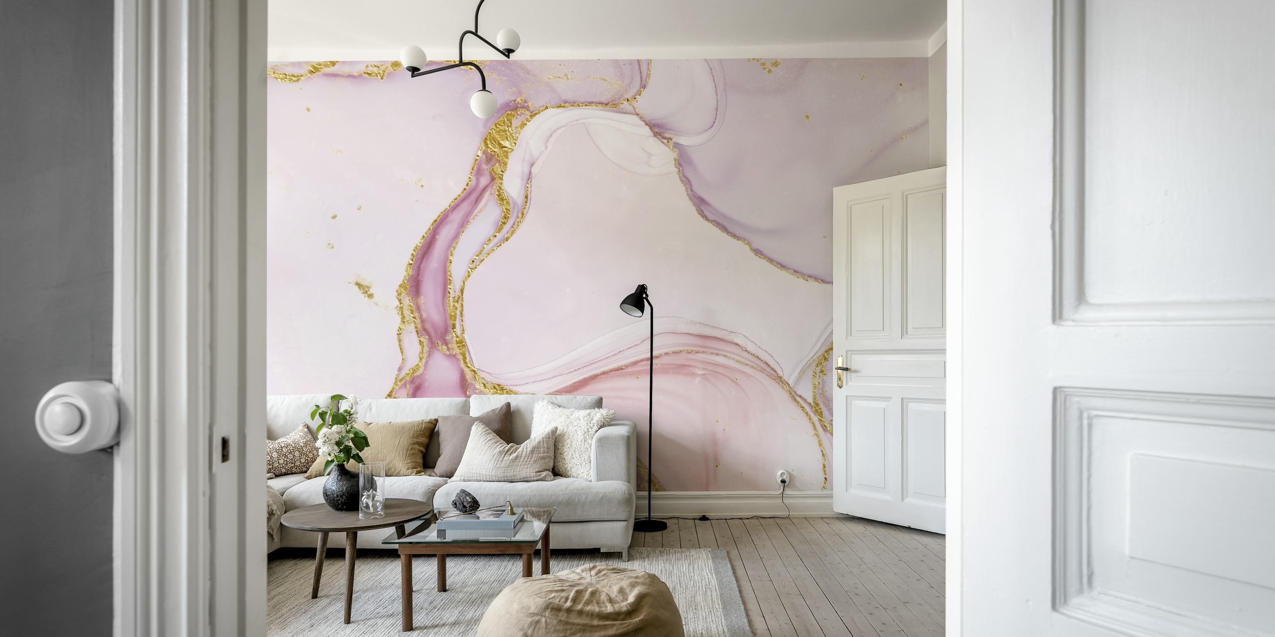 Pink and purple marble pattern with gold accents wallpaper