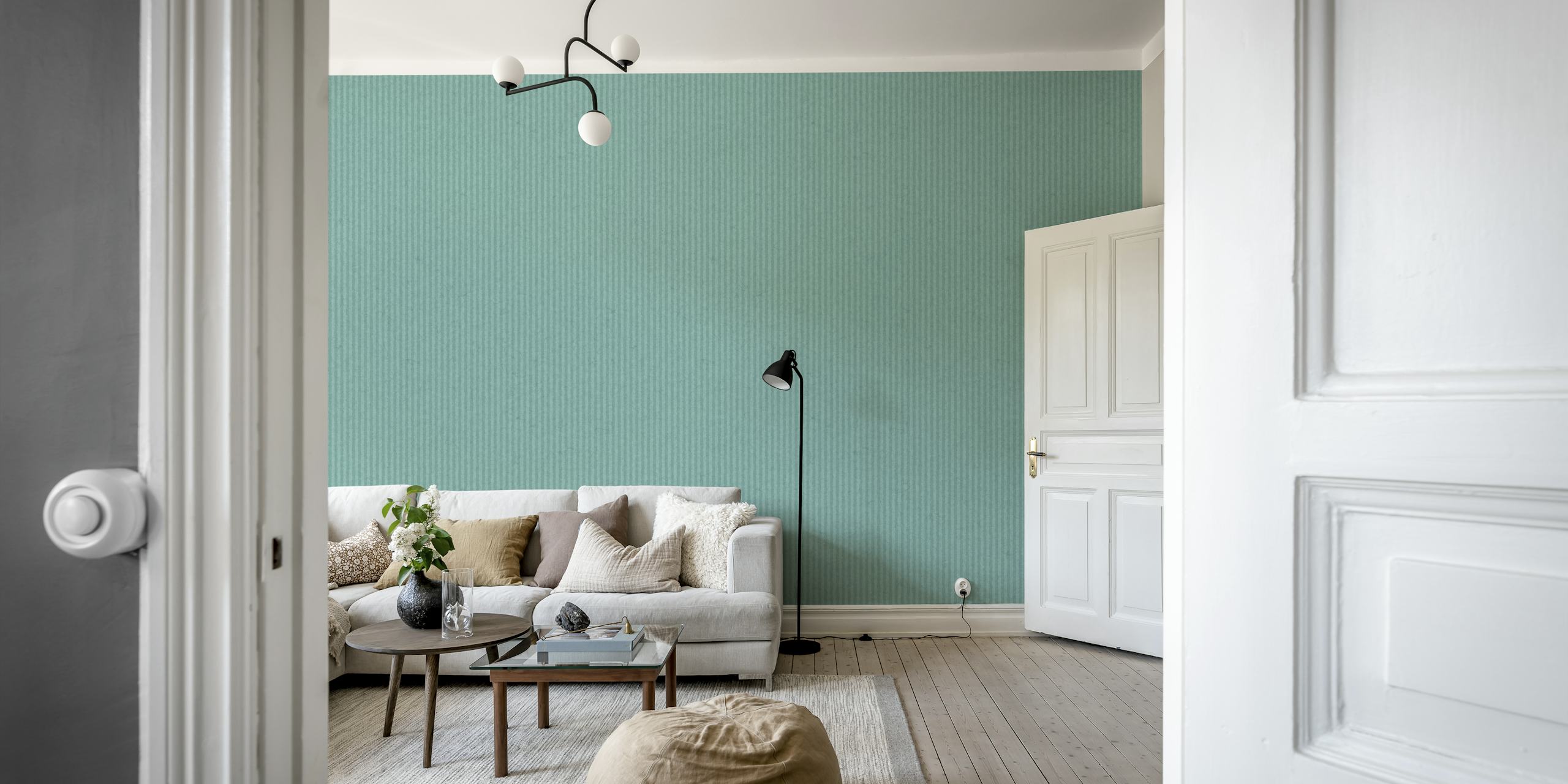 Mint green pin stripes wallpaper in a room
