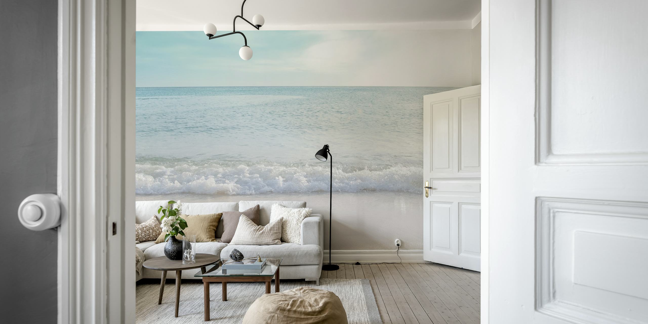Soft Pastel Ocean Waves Tapete in einem Zimmer