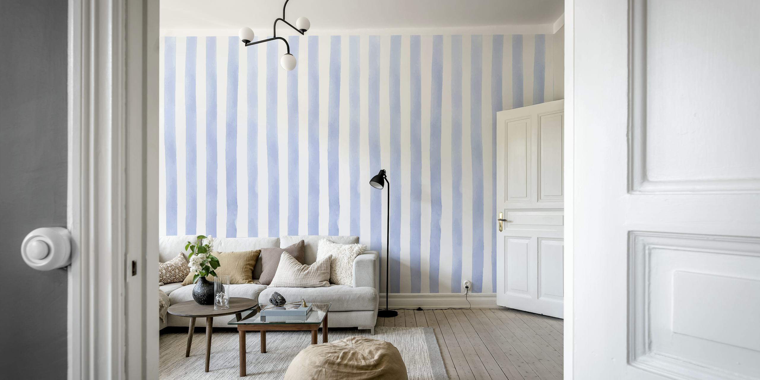 Muurverf Tranquil Blue watercolor stripes