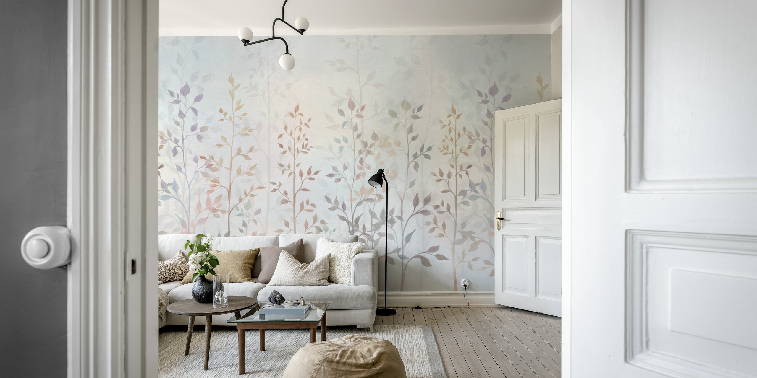 Field grass wallpaper in a room setting
