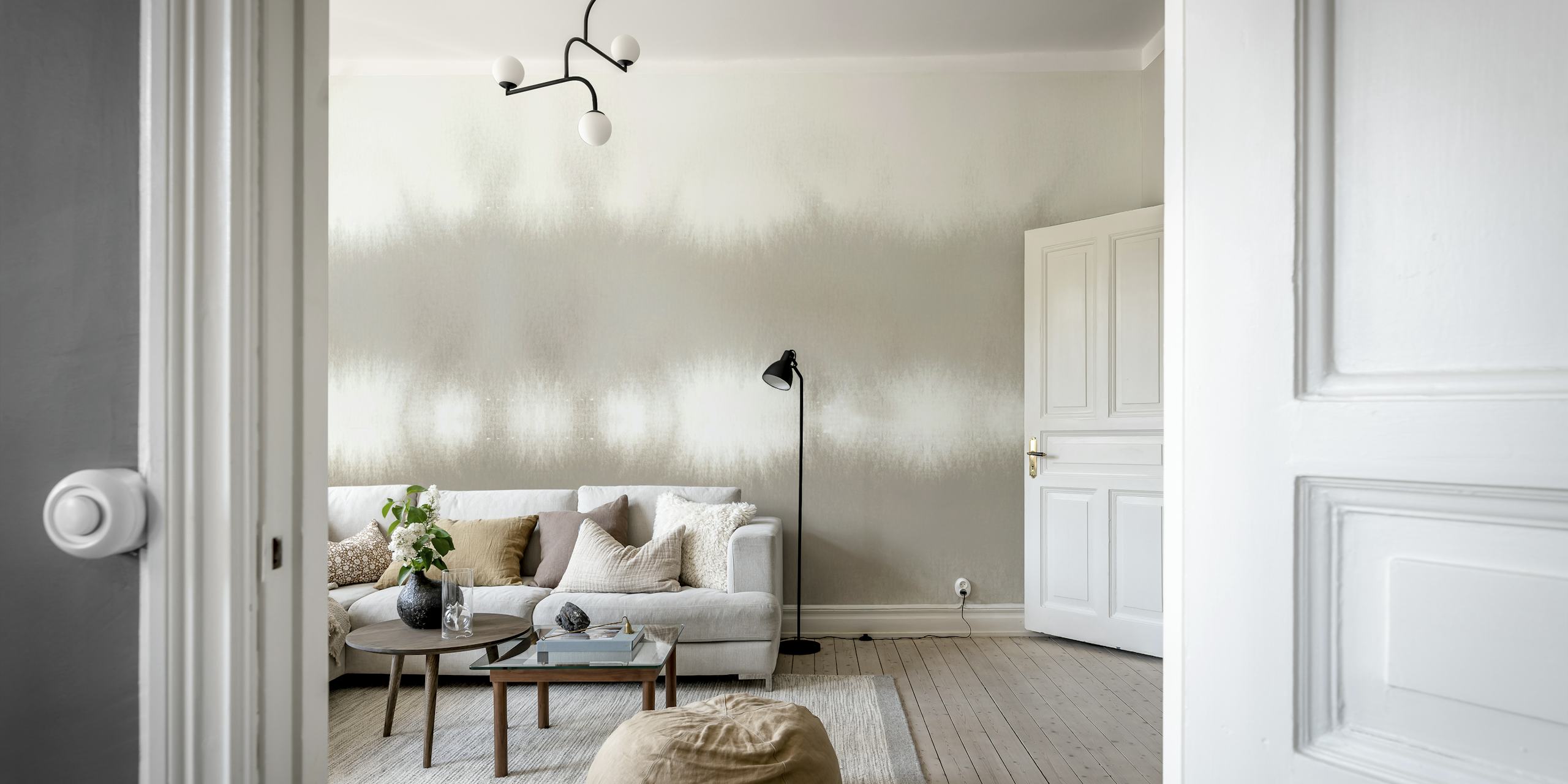 papel de parede Large Creme Watercolor Horizon em um quarto