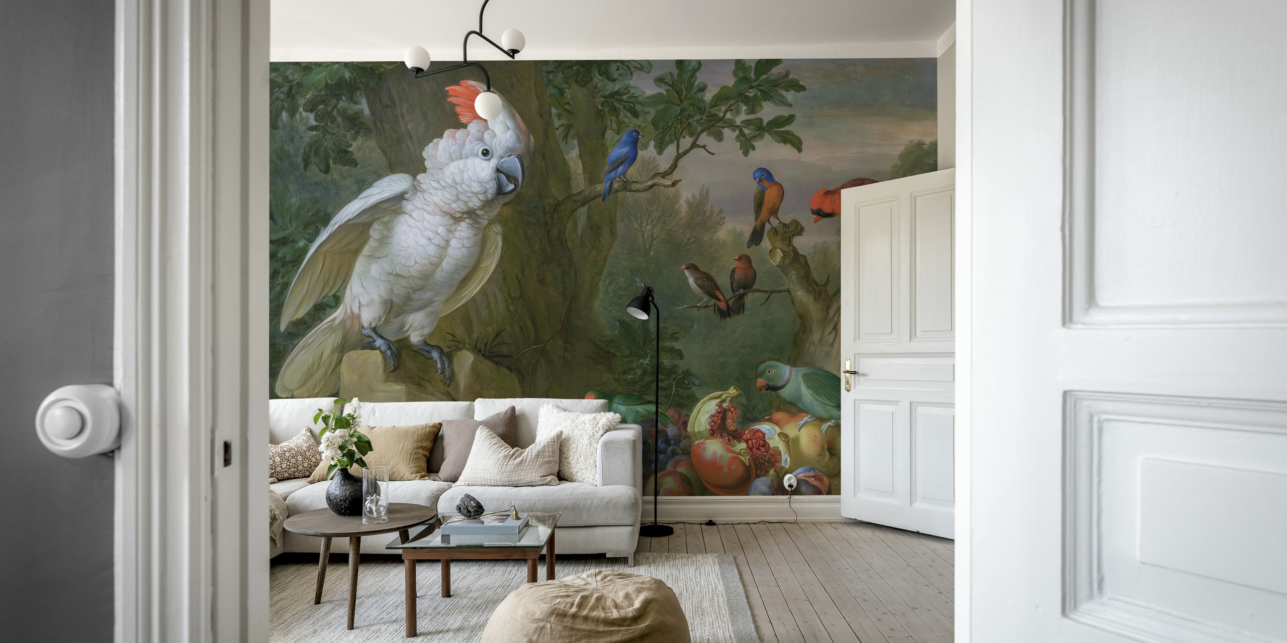 Tropical Bird Still Life tapetdesign i et rum