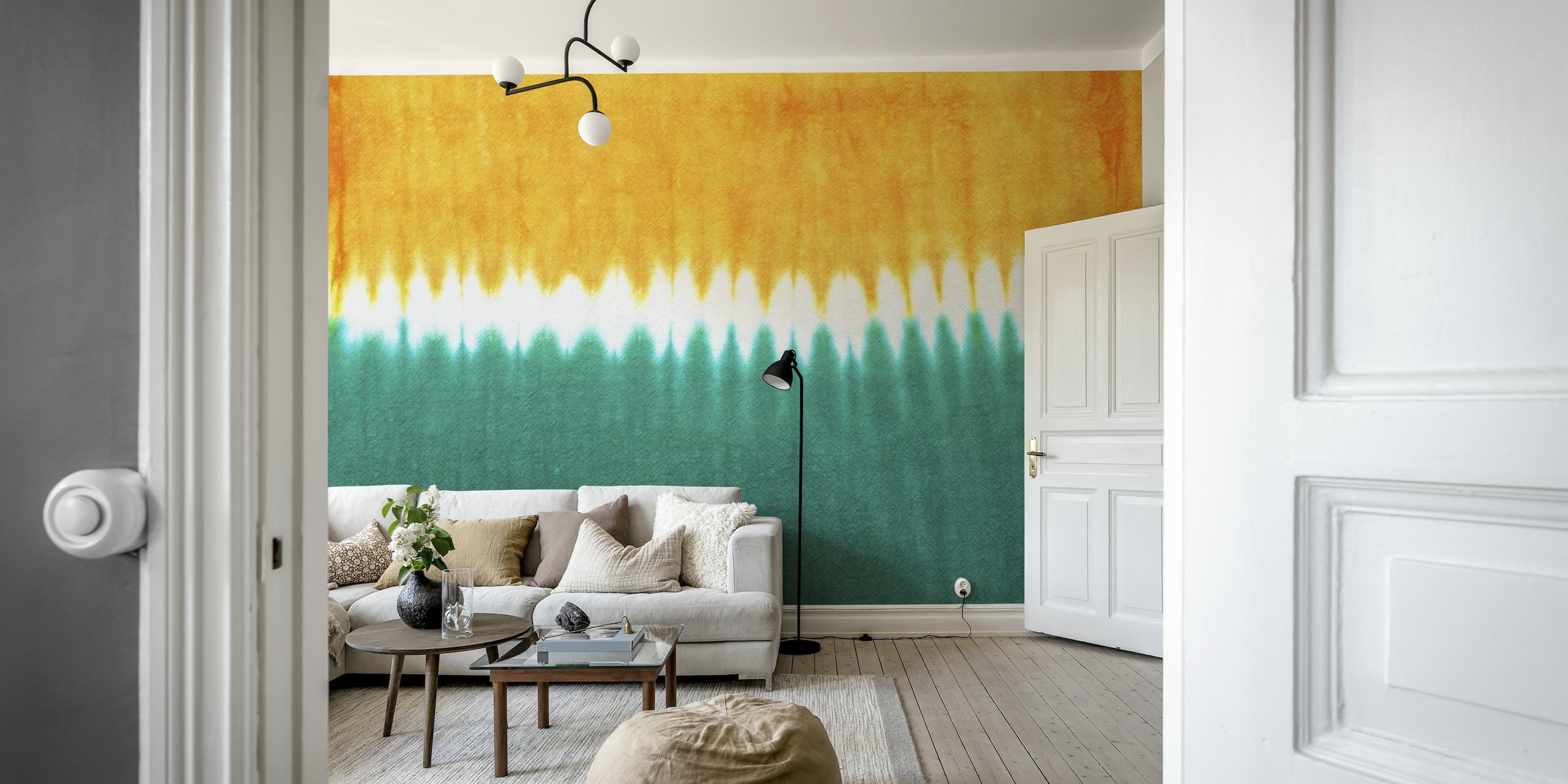 Yellow and green tie dye wallpaper