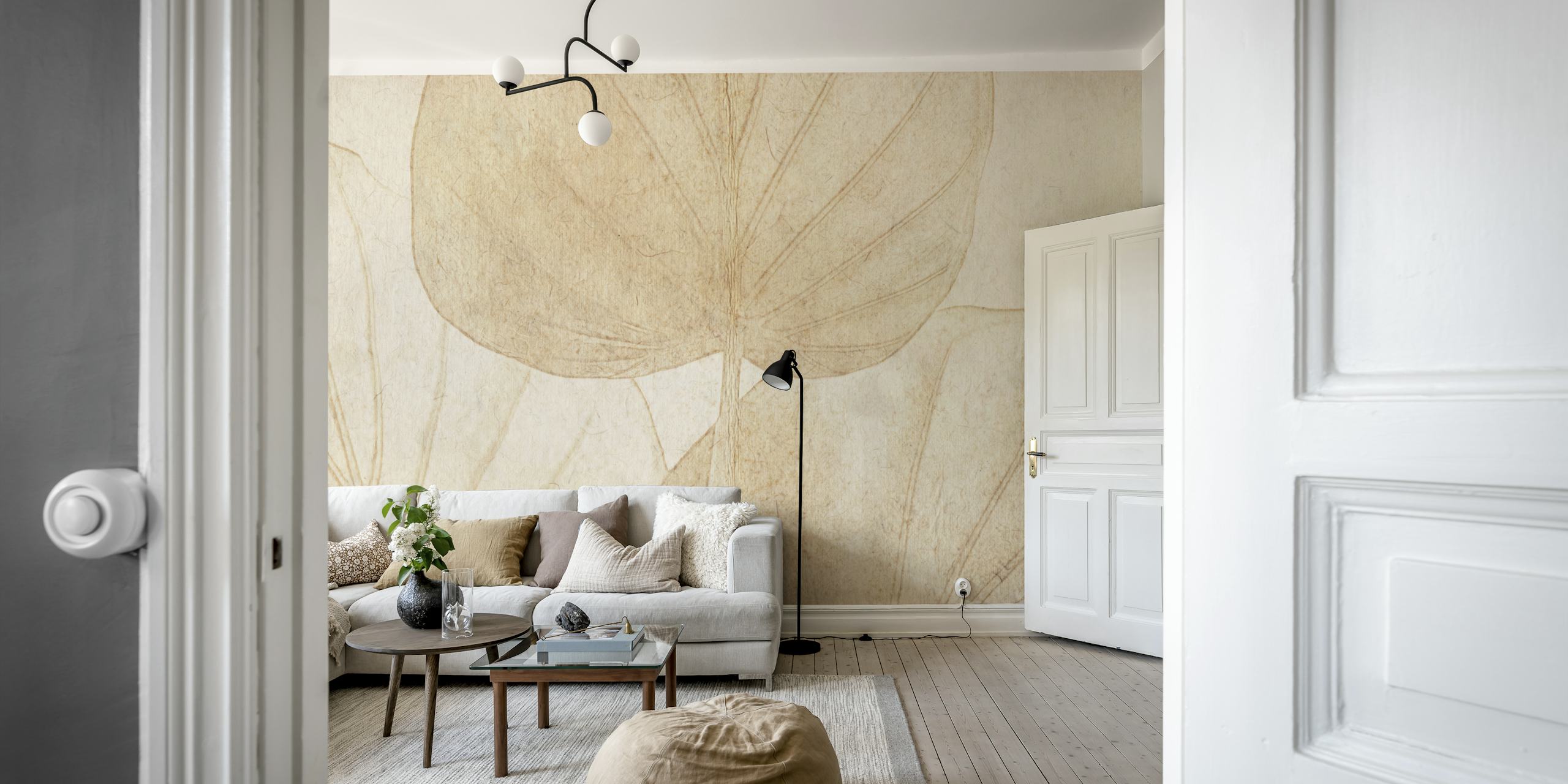 Natural leaf pattern in soft earth tones wallpaper