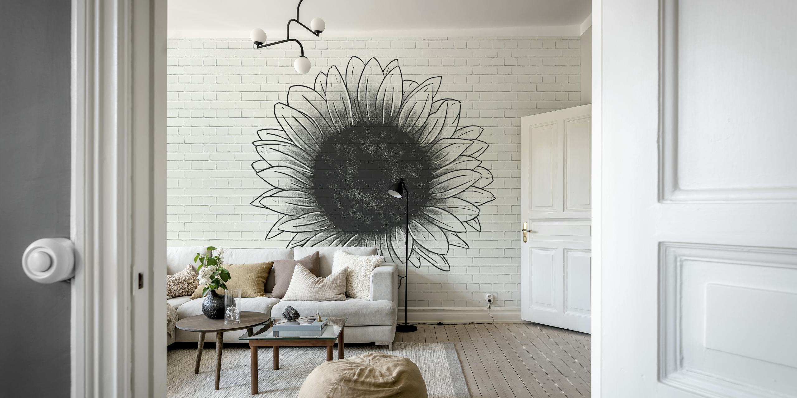 Papel de parede Sunflower graffiti em um quarto