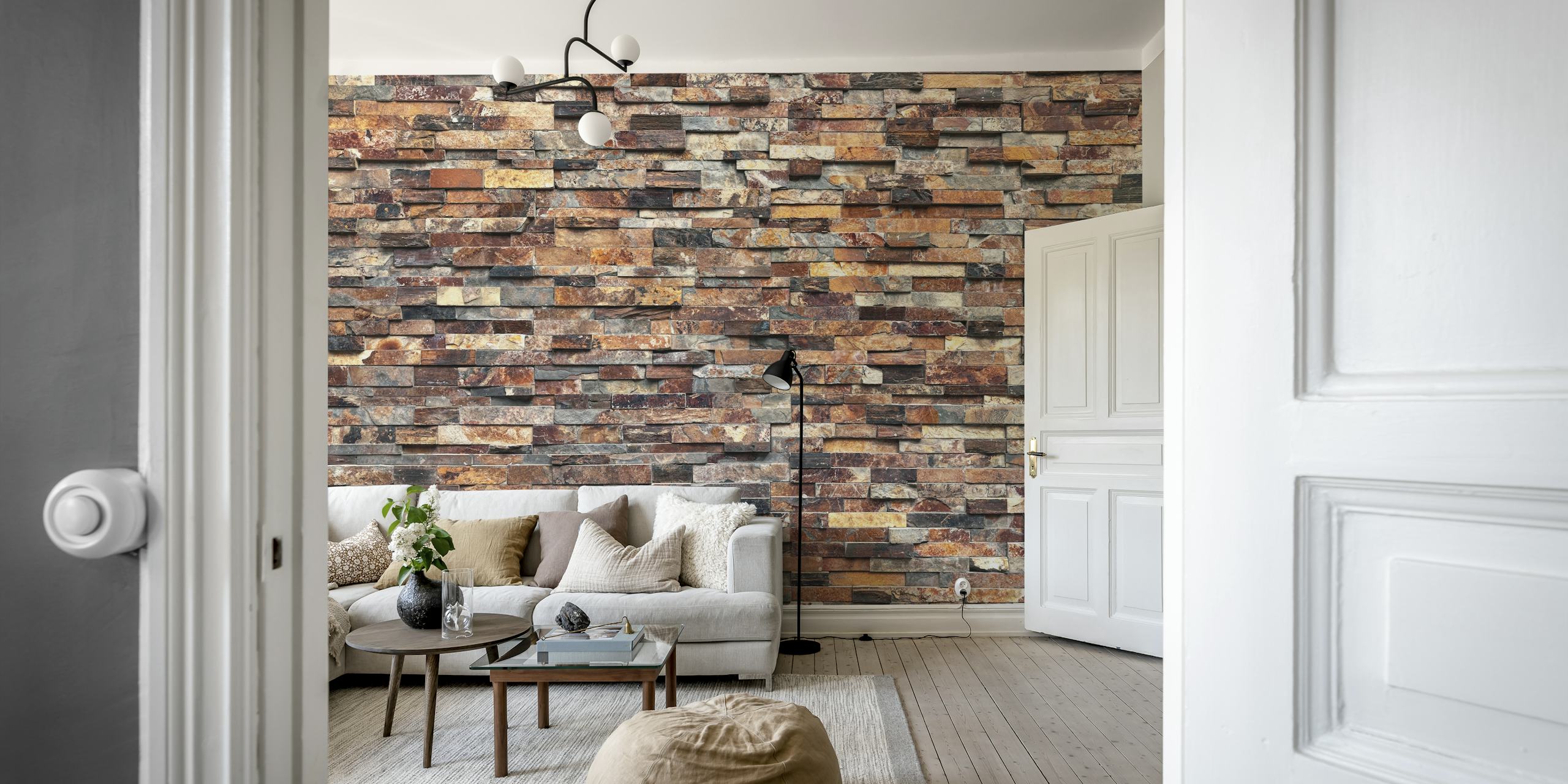 Textured stone wall in shades of brown and gray wallpaper