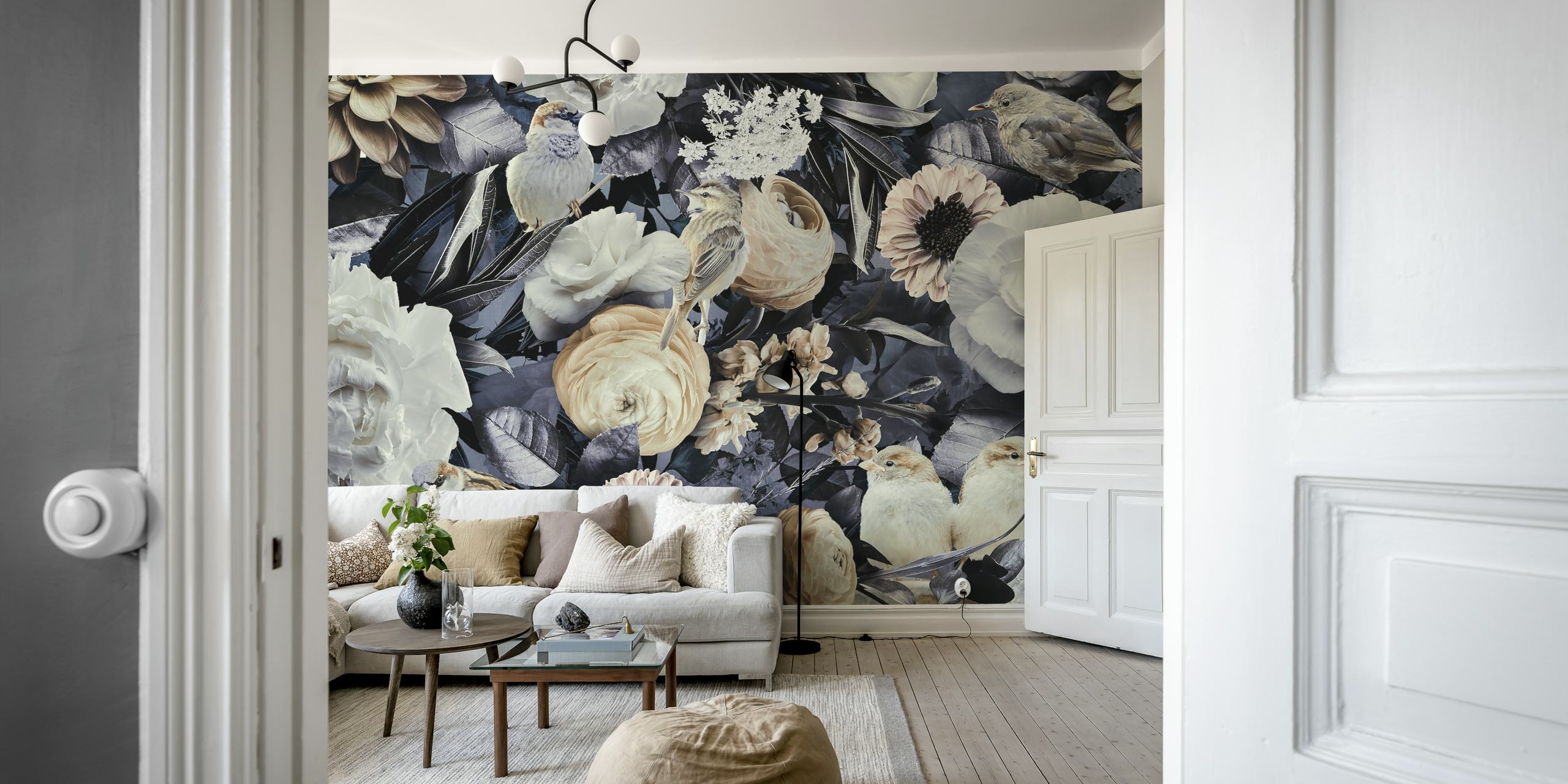 Papier peint Moody Flowers And Birds dans une pièce
