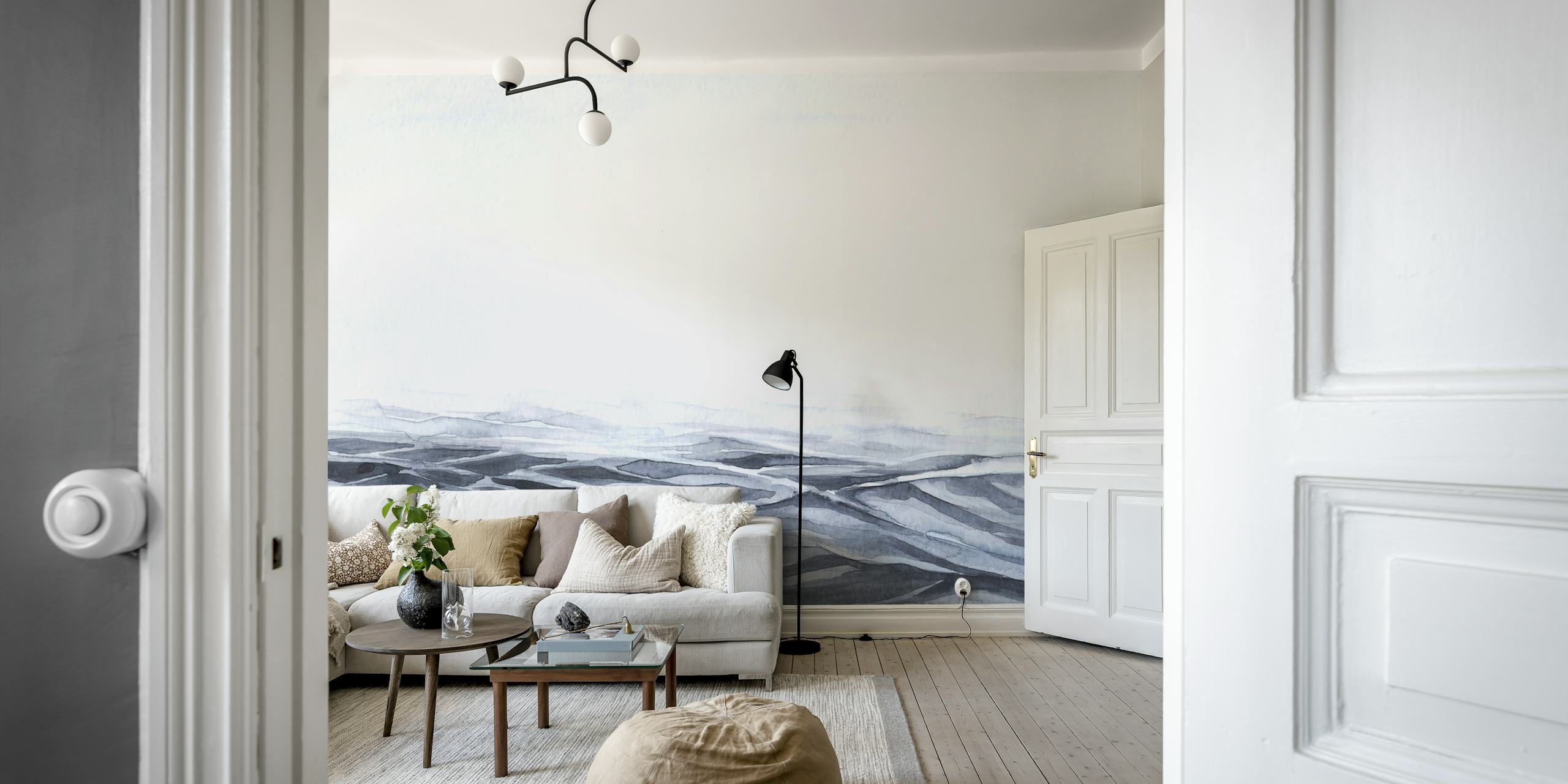 Bluish watercolor tide tapet i et rom