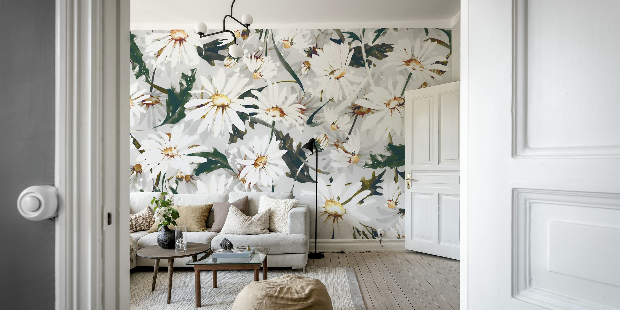 Meadow wild daisies behangontwerp