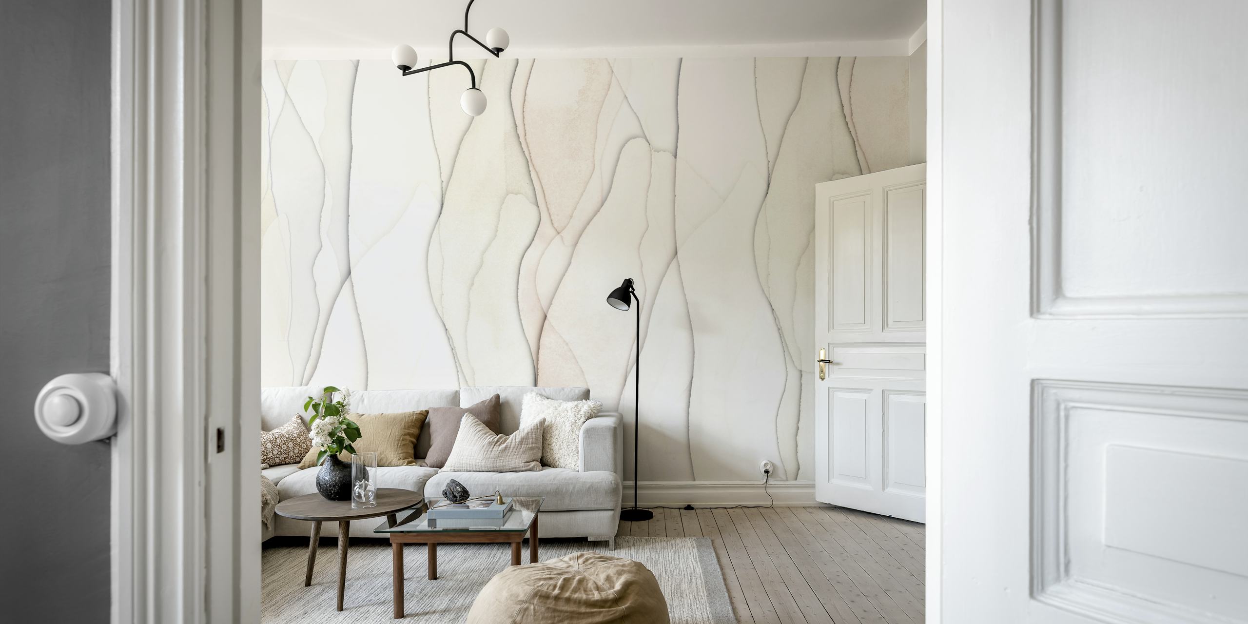 Fotomural color crema con motivos de ondas abstractas