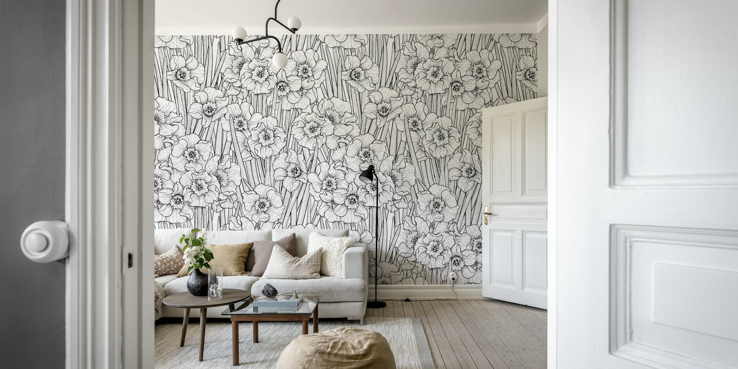 Daffodils in black and white wallpaper