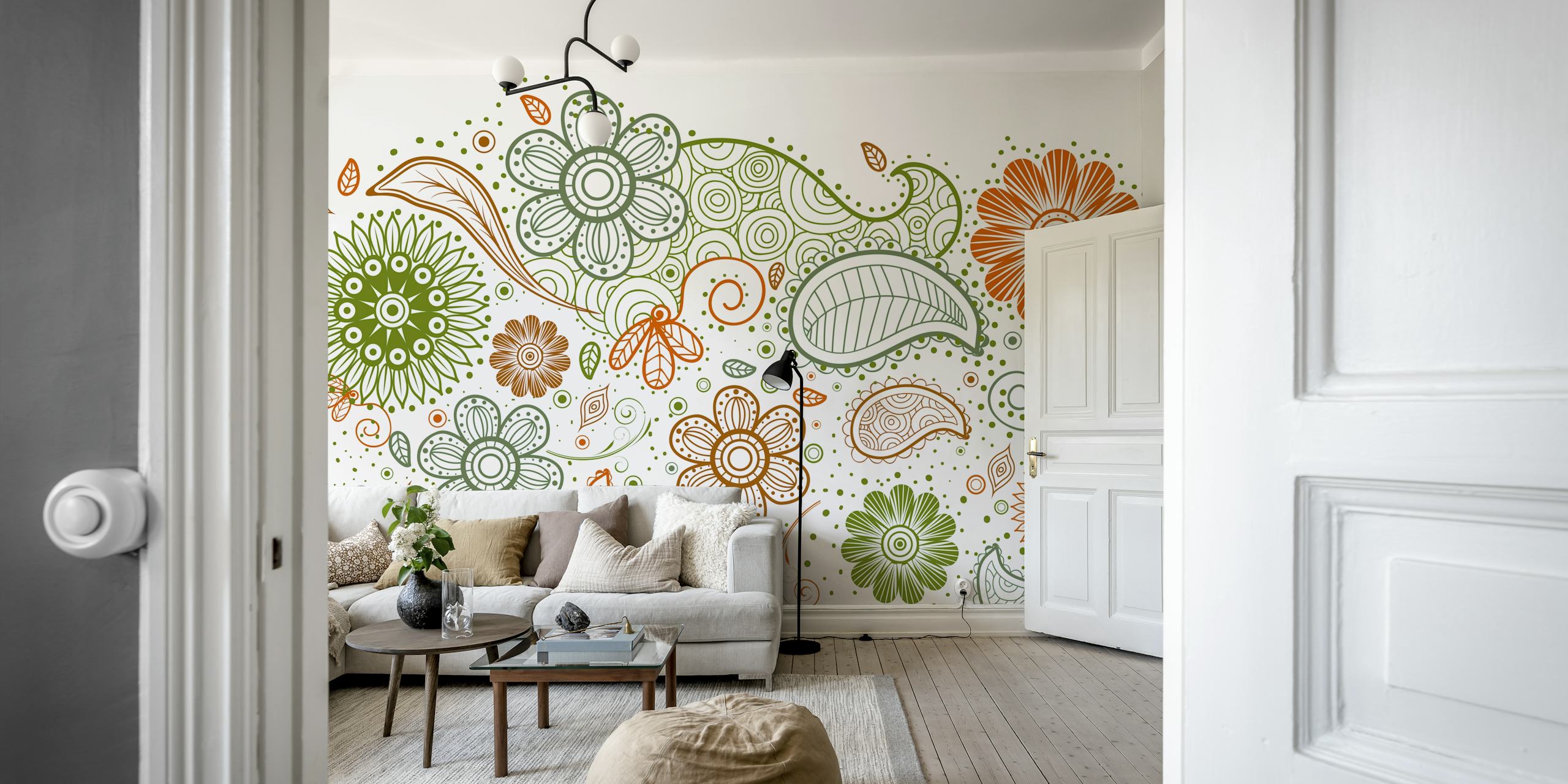Spring Flower Modernist papel de parede em um quarto