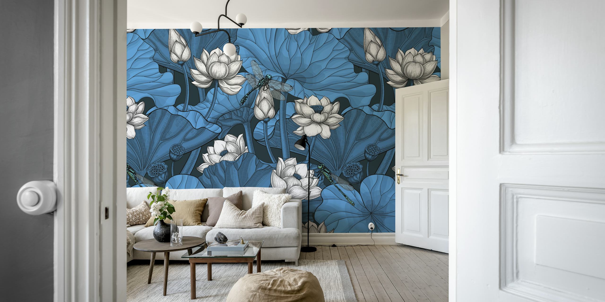 Night lotus garden 2 wallpaper in a room
