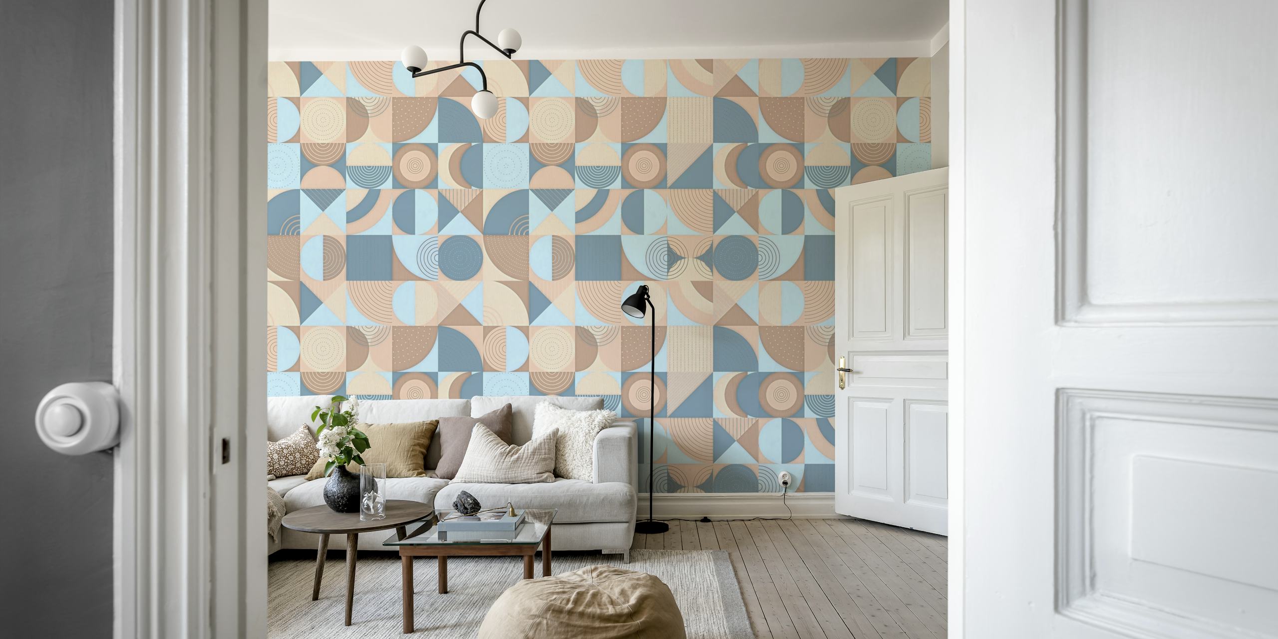 Papel de parede 50s Midcentury Abstract exibido em um quarto