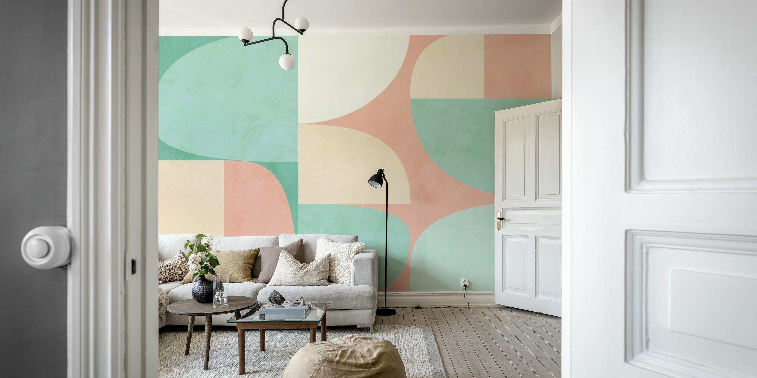 Mid century modern pastel geo behang