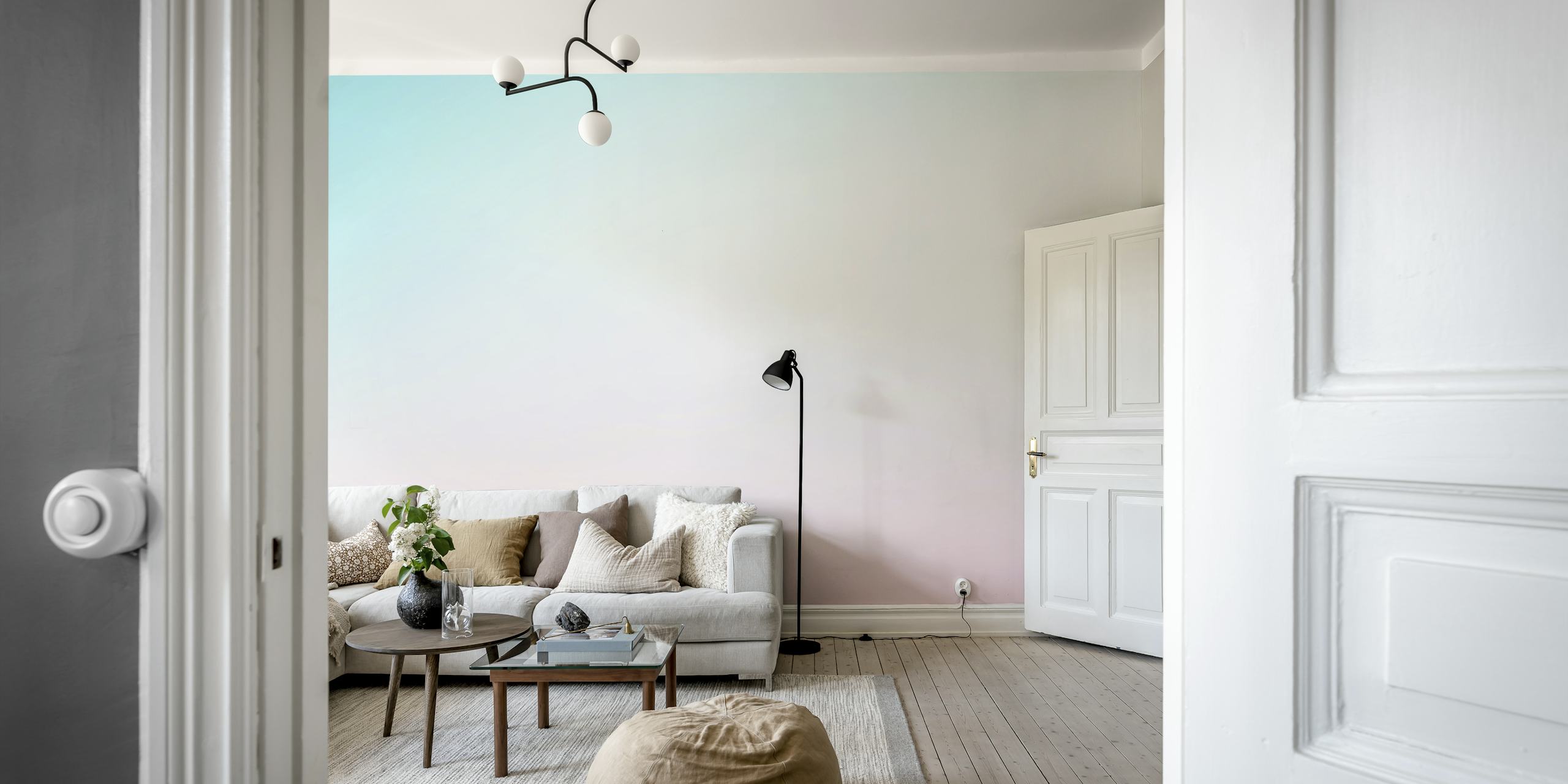 Pastellgradient tapet visad i ett rum