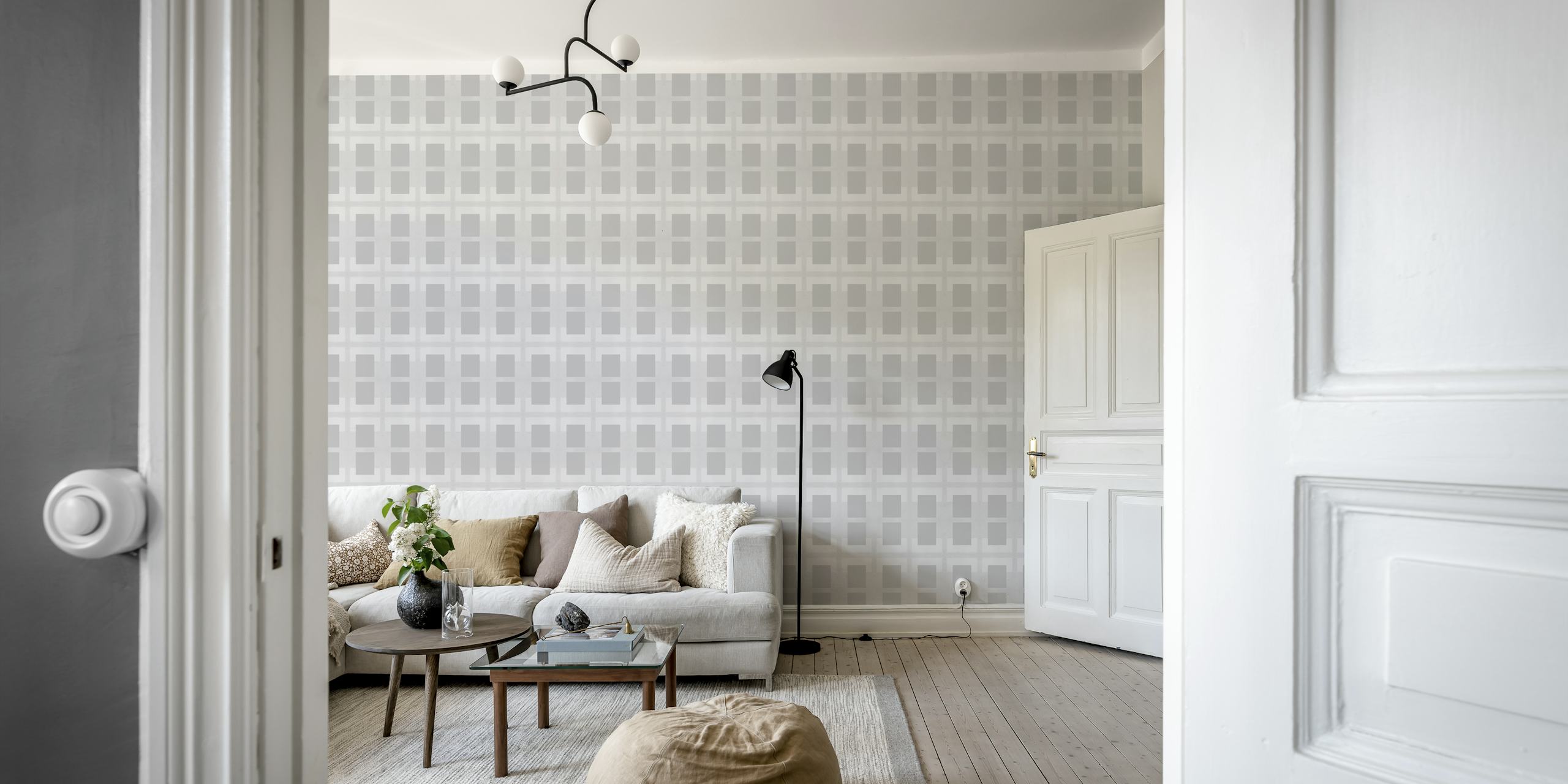 80s geometric minimalist gray tapet i et rom