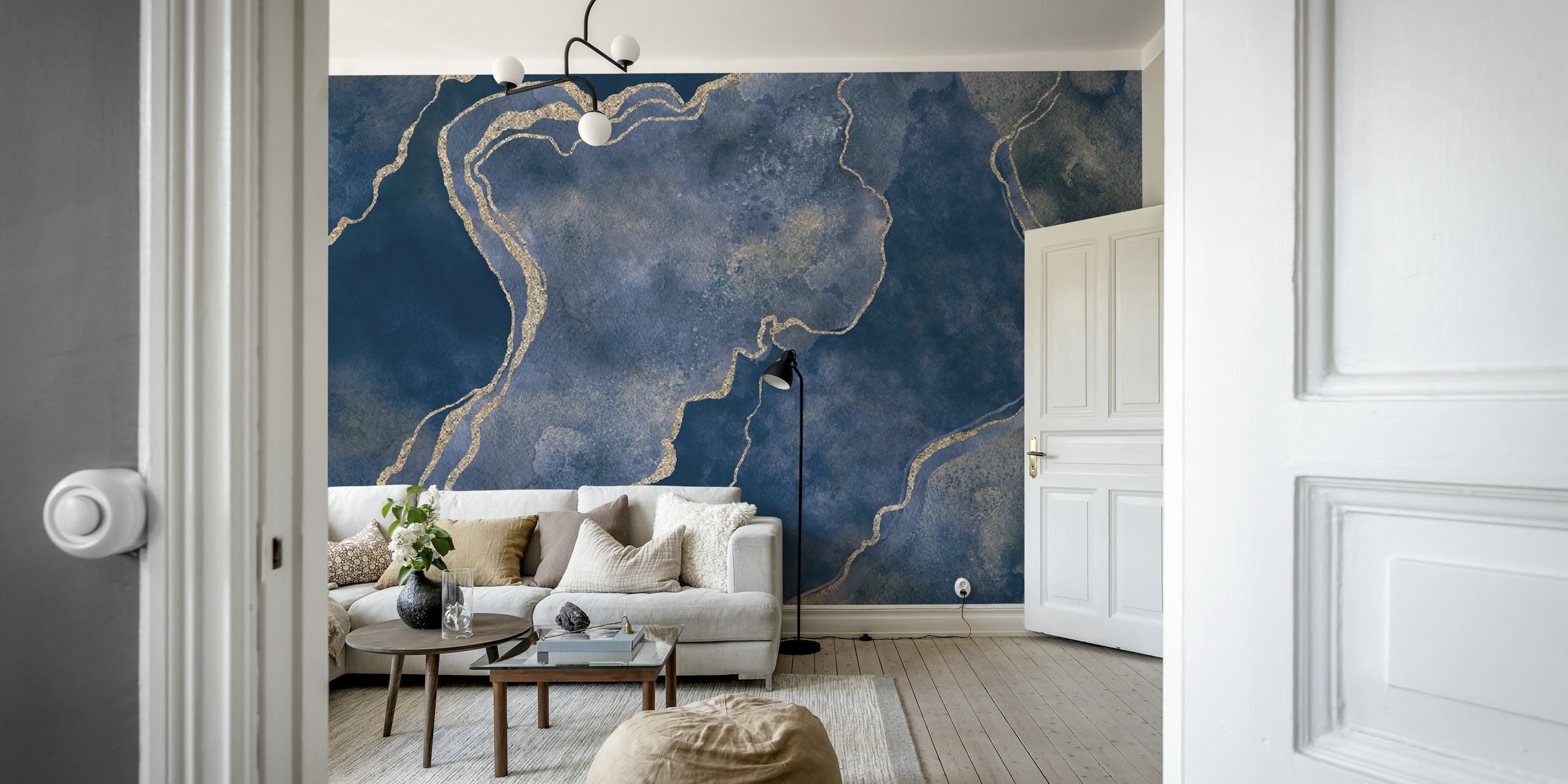 Ταπετσαρία Navy Gold Marble Gemstone σε ένα δωμάτιο