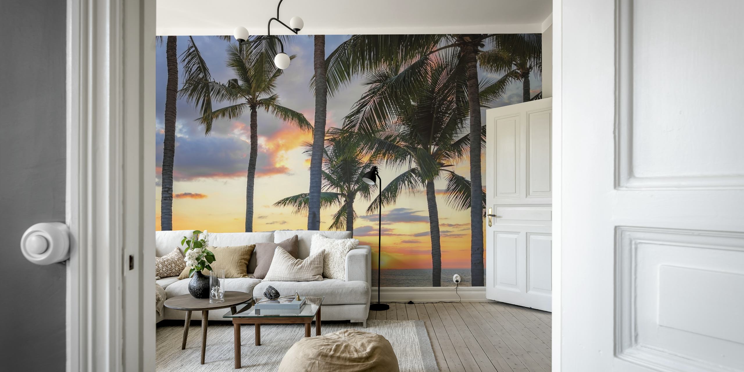 Island Sunset tapet med palmer