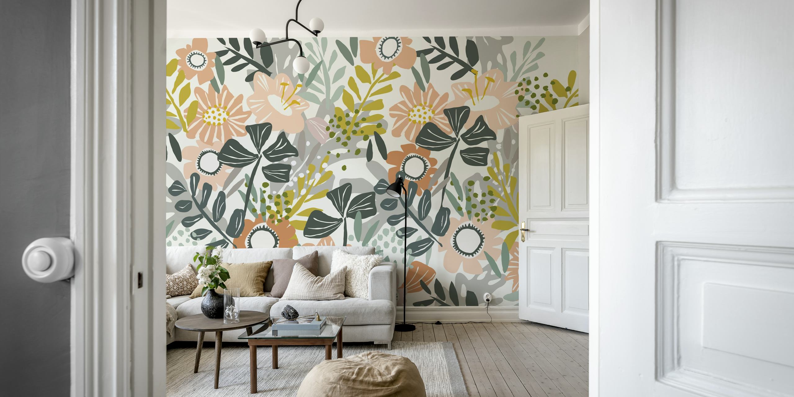 Blomstrede tapet i et cozy rom