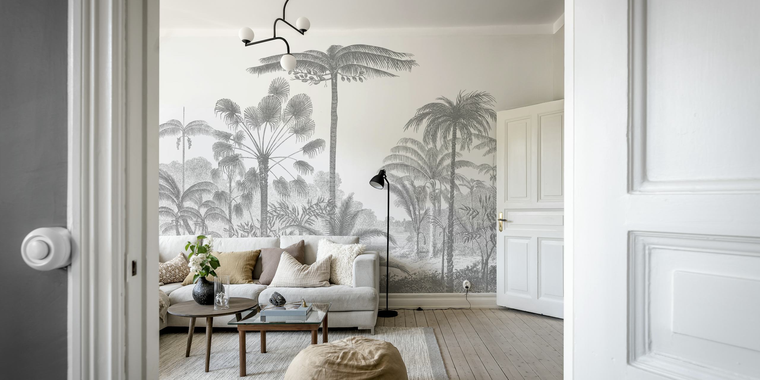 Papel tapiz Grey vintage jungle en una habitación