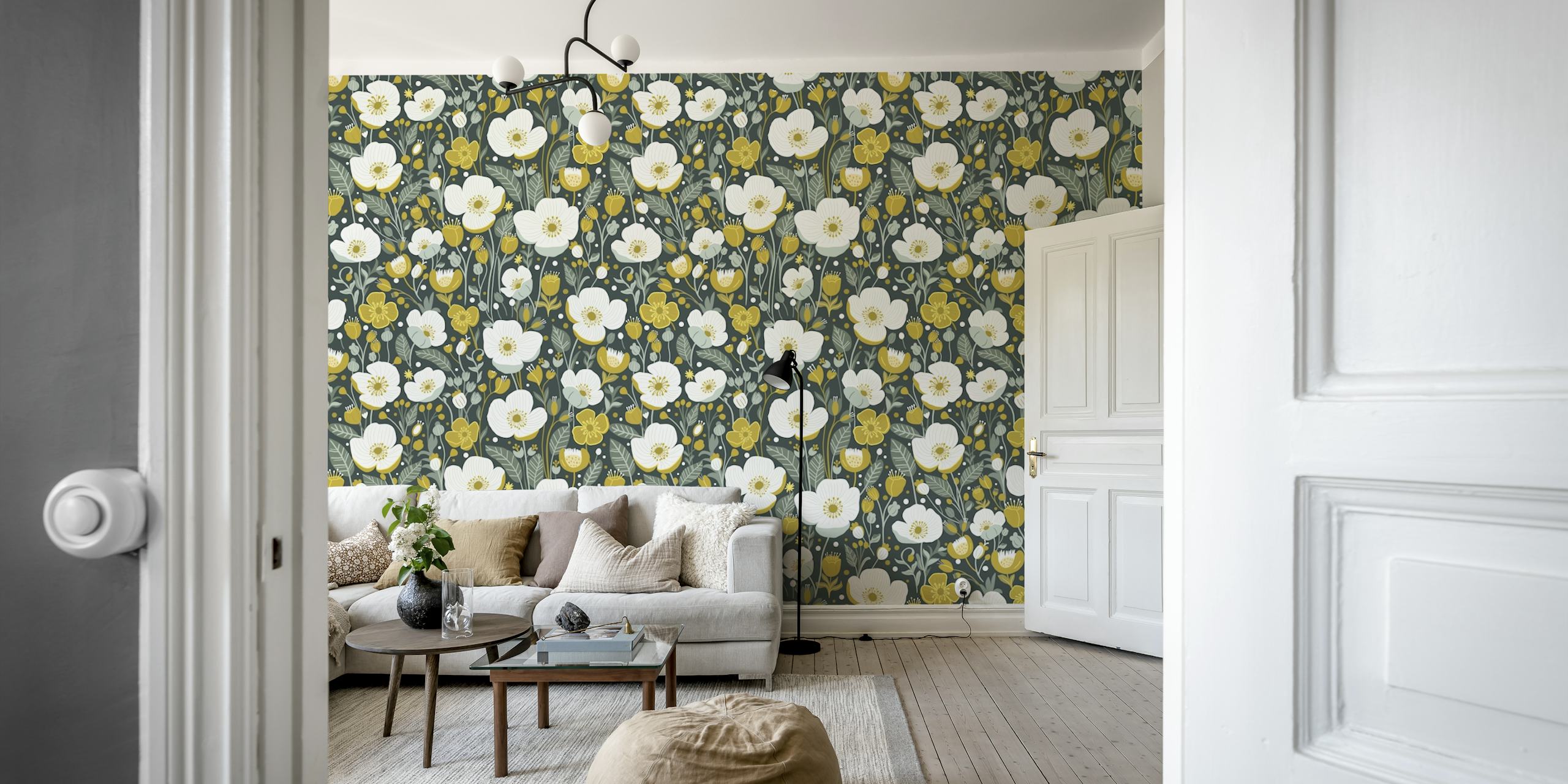 Buttercups and foliage wall mural for home decor