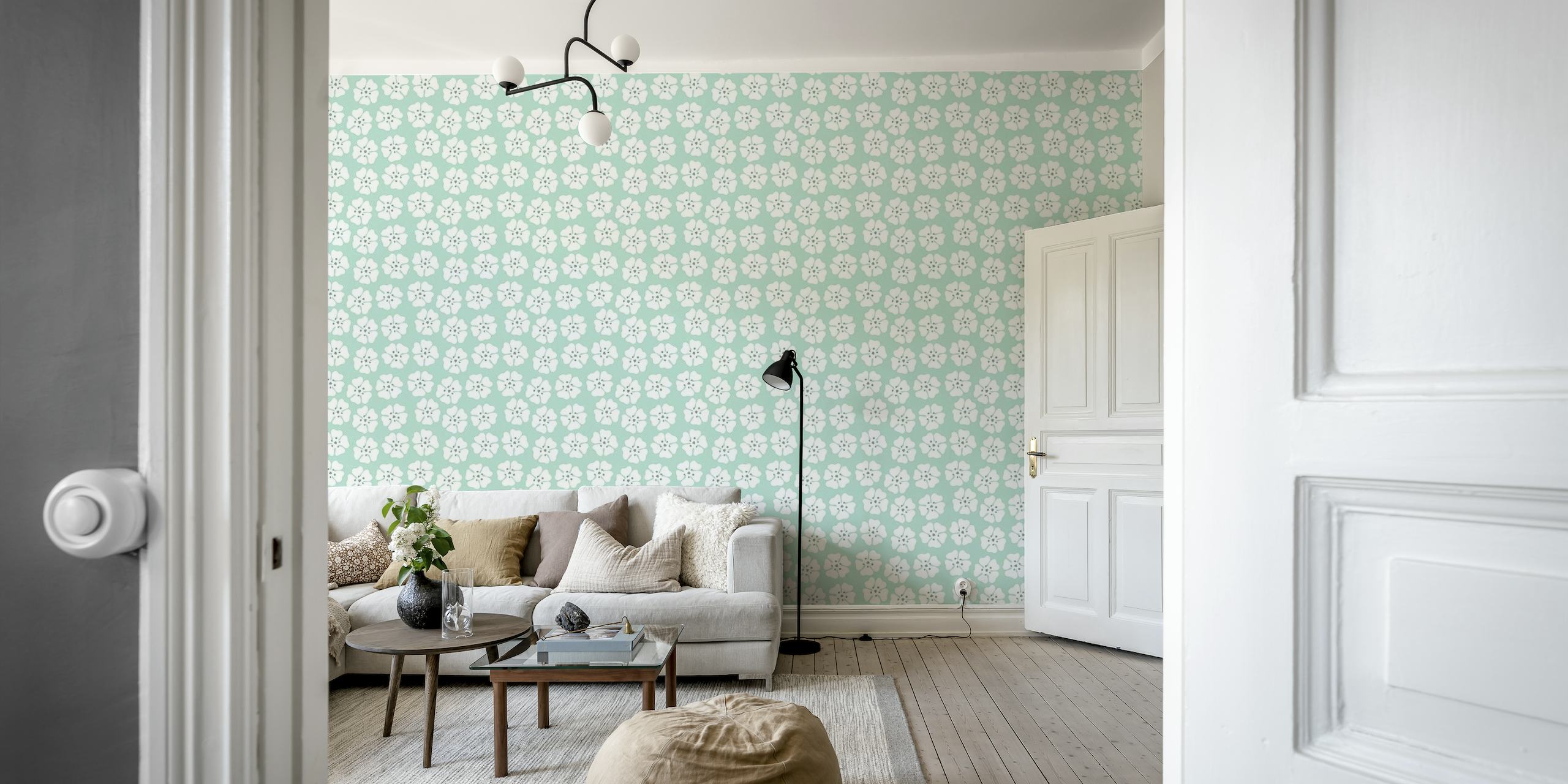 Minty floral behang