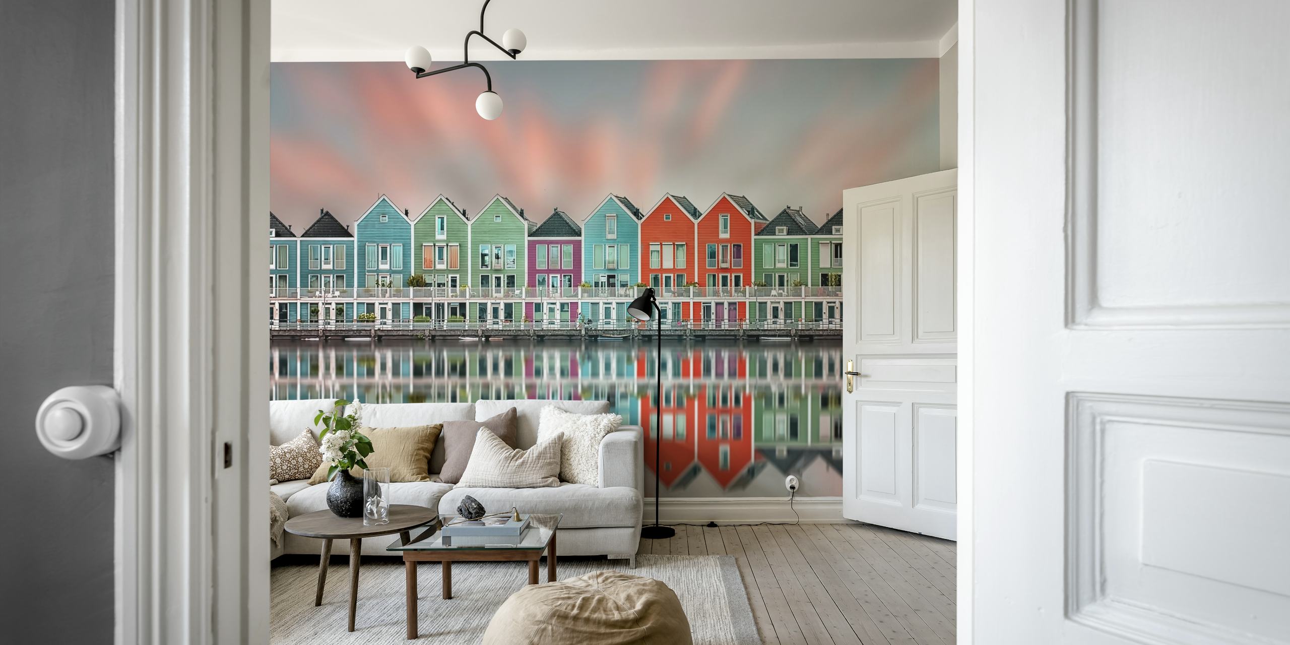 Fototapete Bunte häuser am wasser