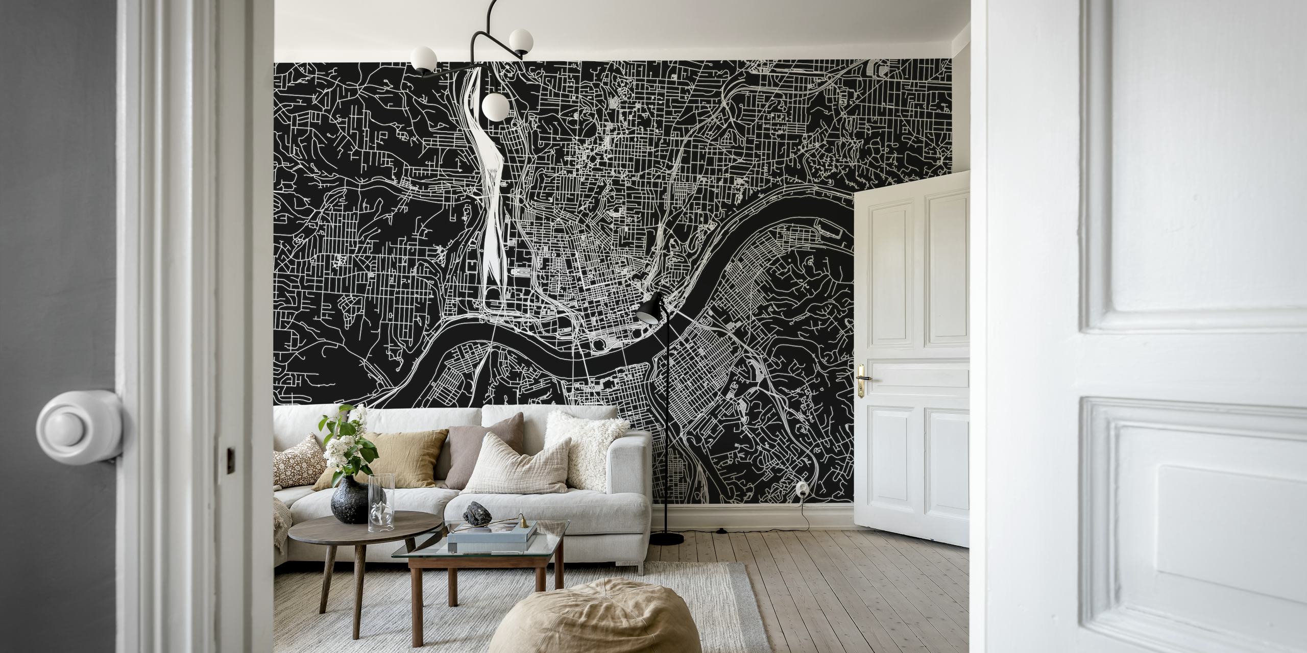 Cincinnati black map wallpaper in a room