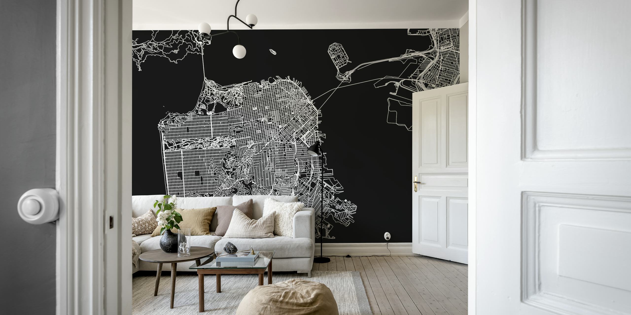 Black and white street map of San Francisco wall mural
