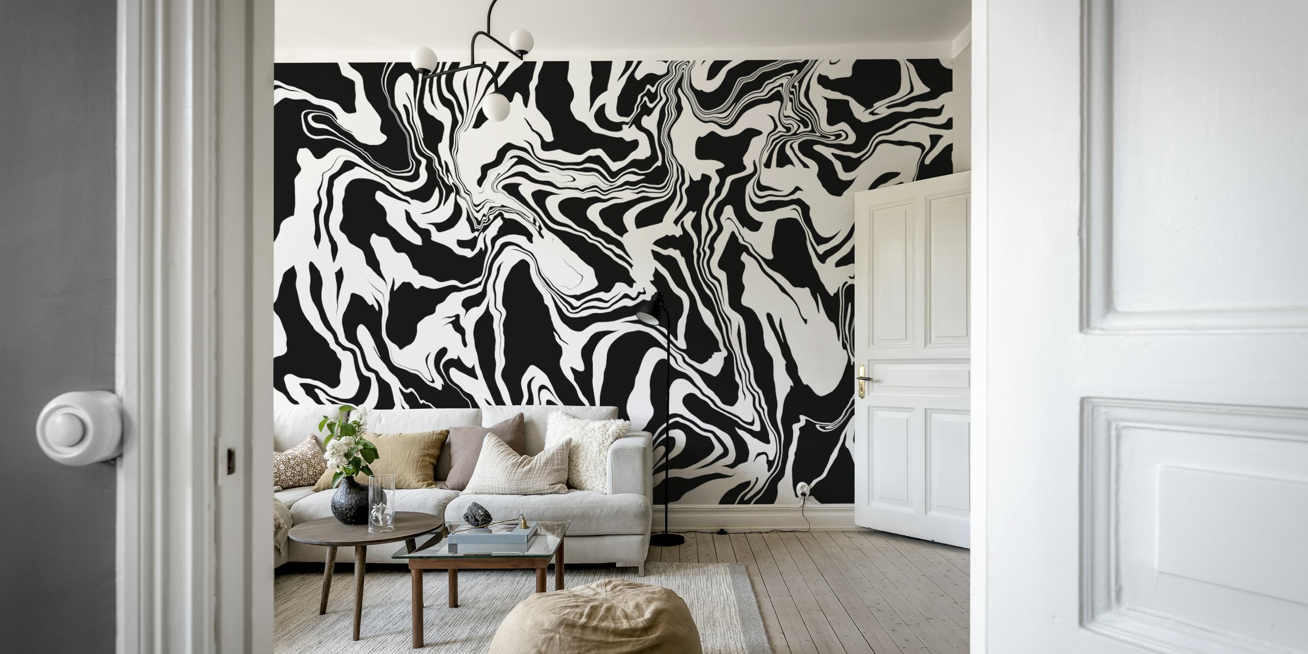 Black and white abstract fluid art wallpaper
