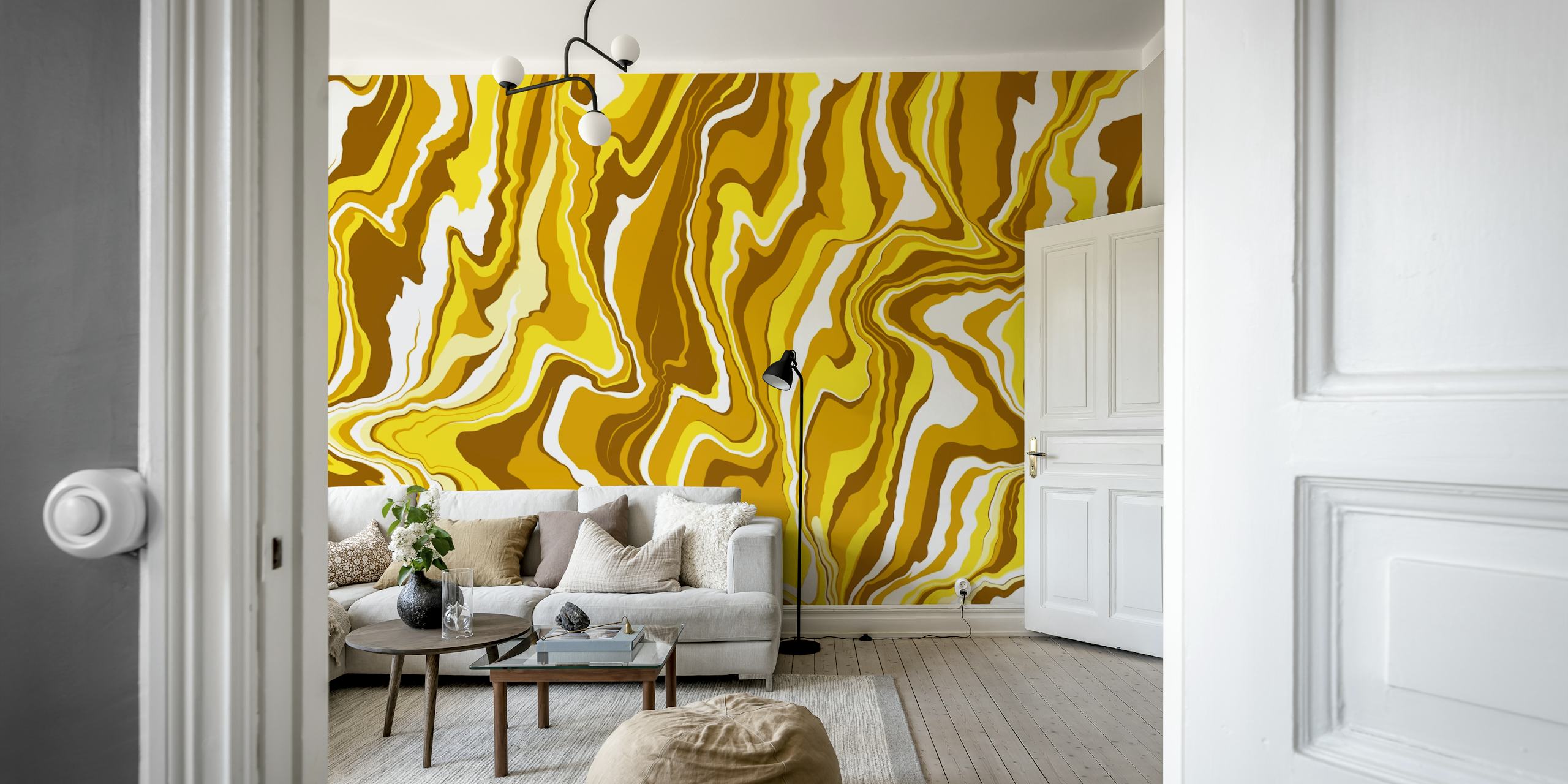 Fluid Art 4 zidna slika sa zlatnim vrtlozima i tekućim apstraktnim dizajnom