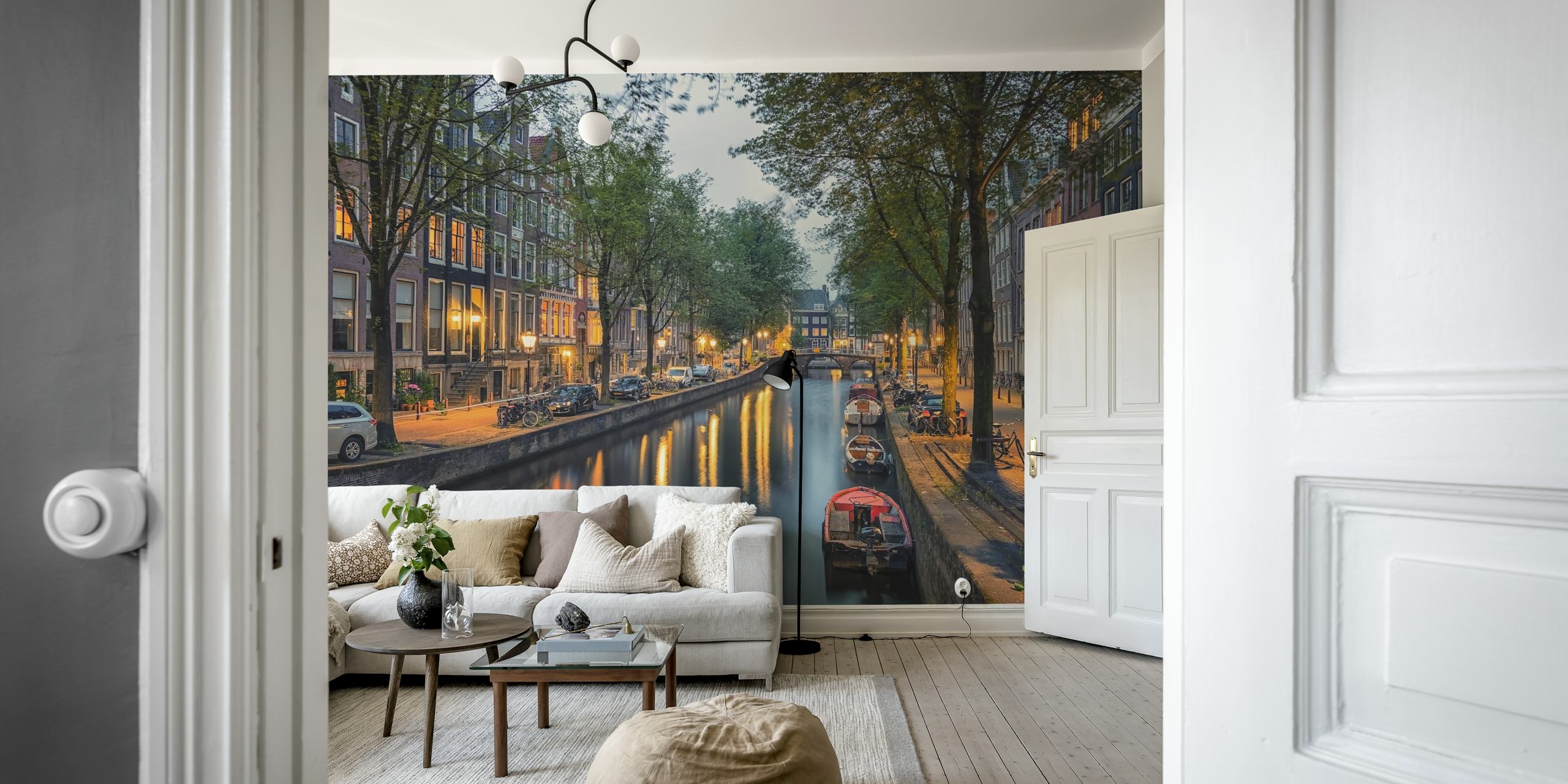 Amsterdam city wallpaper displayed in a room