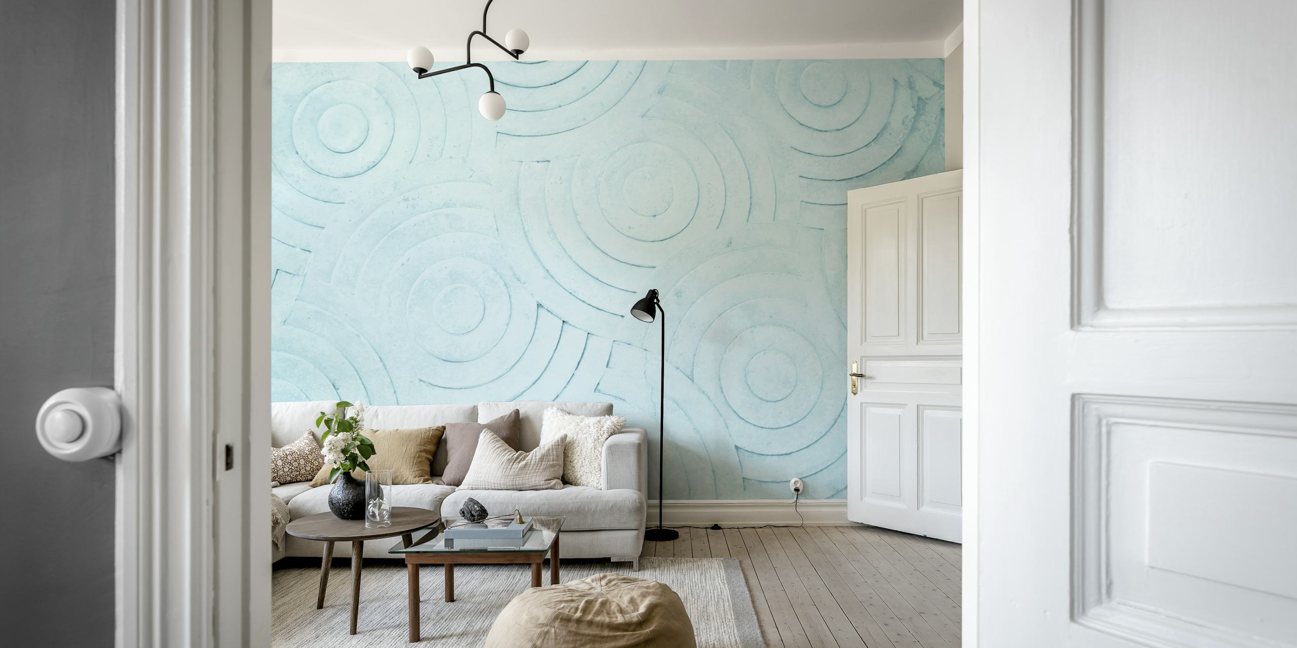 Pastel blue concrete pattern tapet i et rom