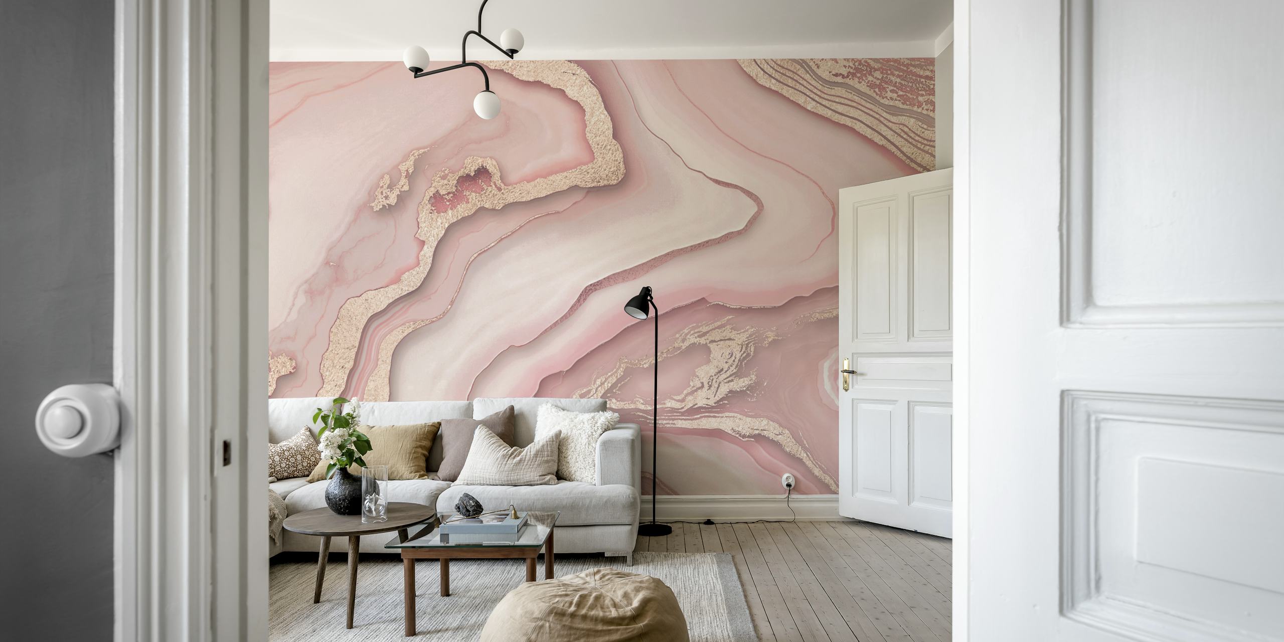 Abstract pink and gold marble pattern wallpaper