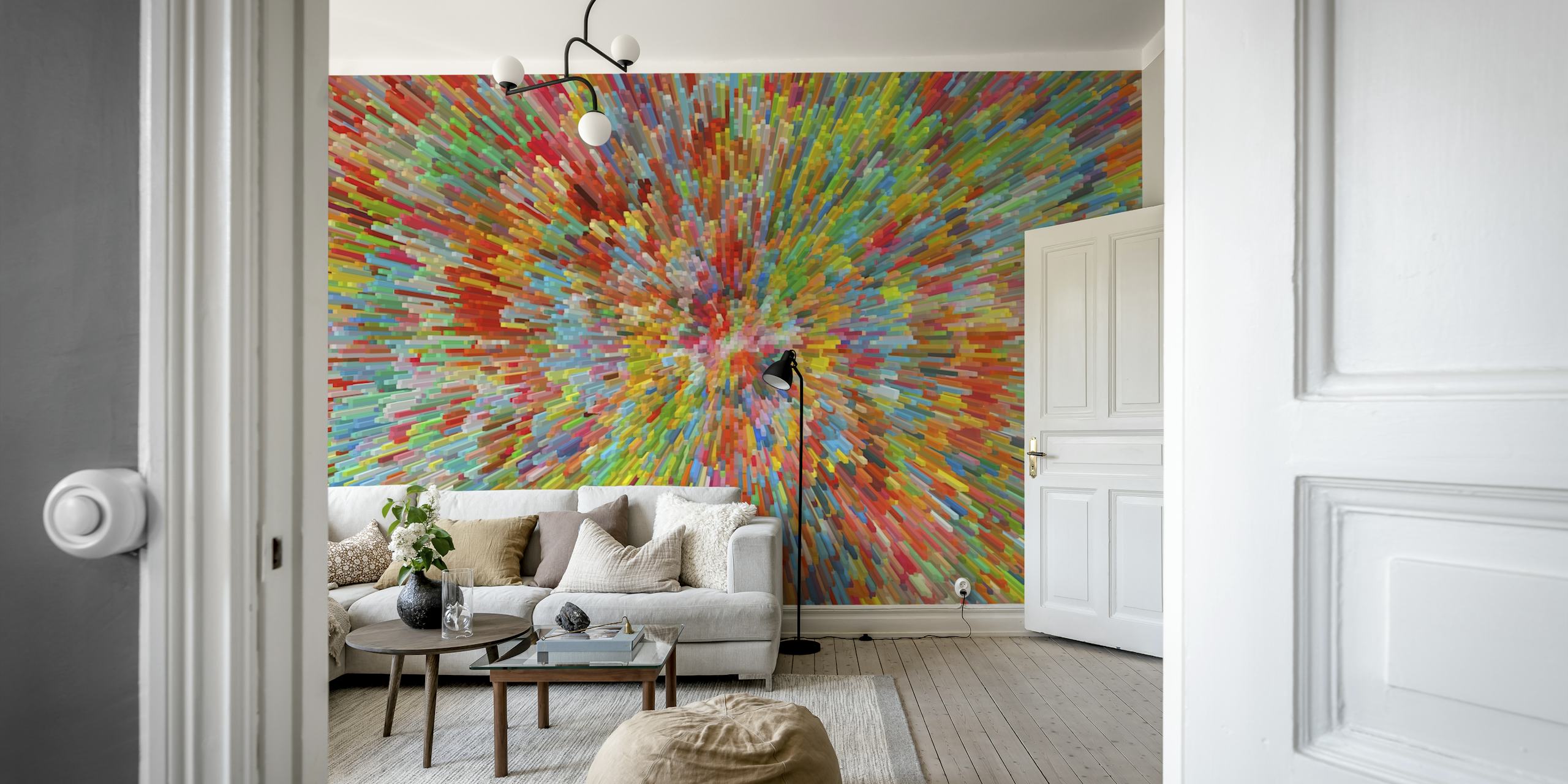 Colorful abstract burst pattern in various hues wallpaper
