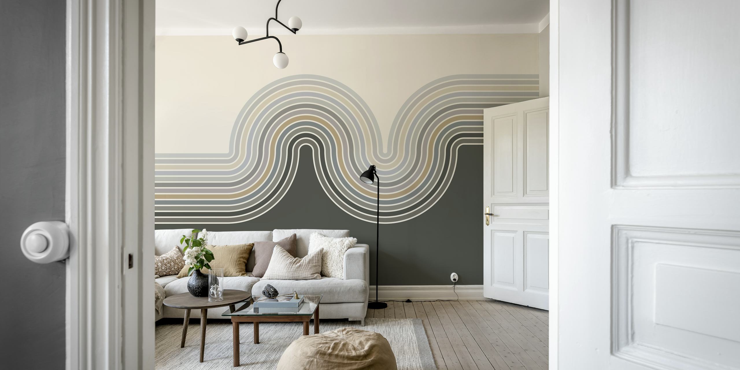 Papel de parede Retro Curvy Lines 2 em um quarto