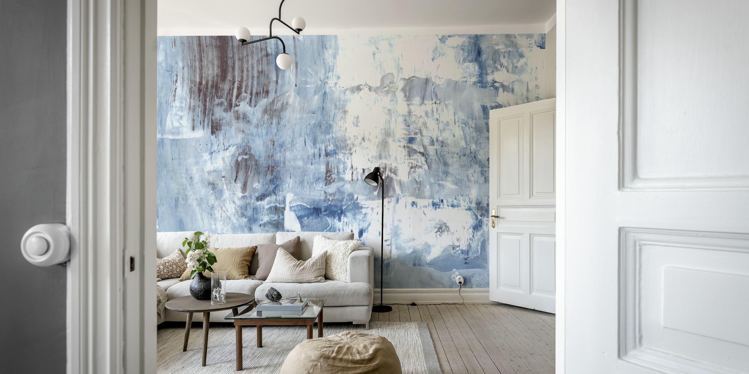 Blue abstract textured wallpaper with hints of brown