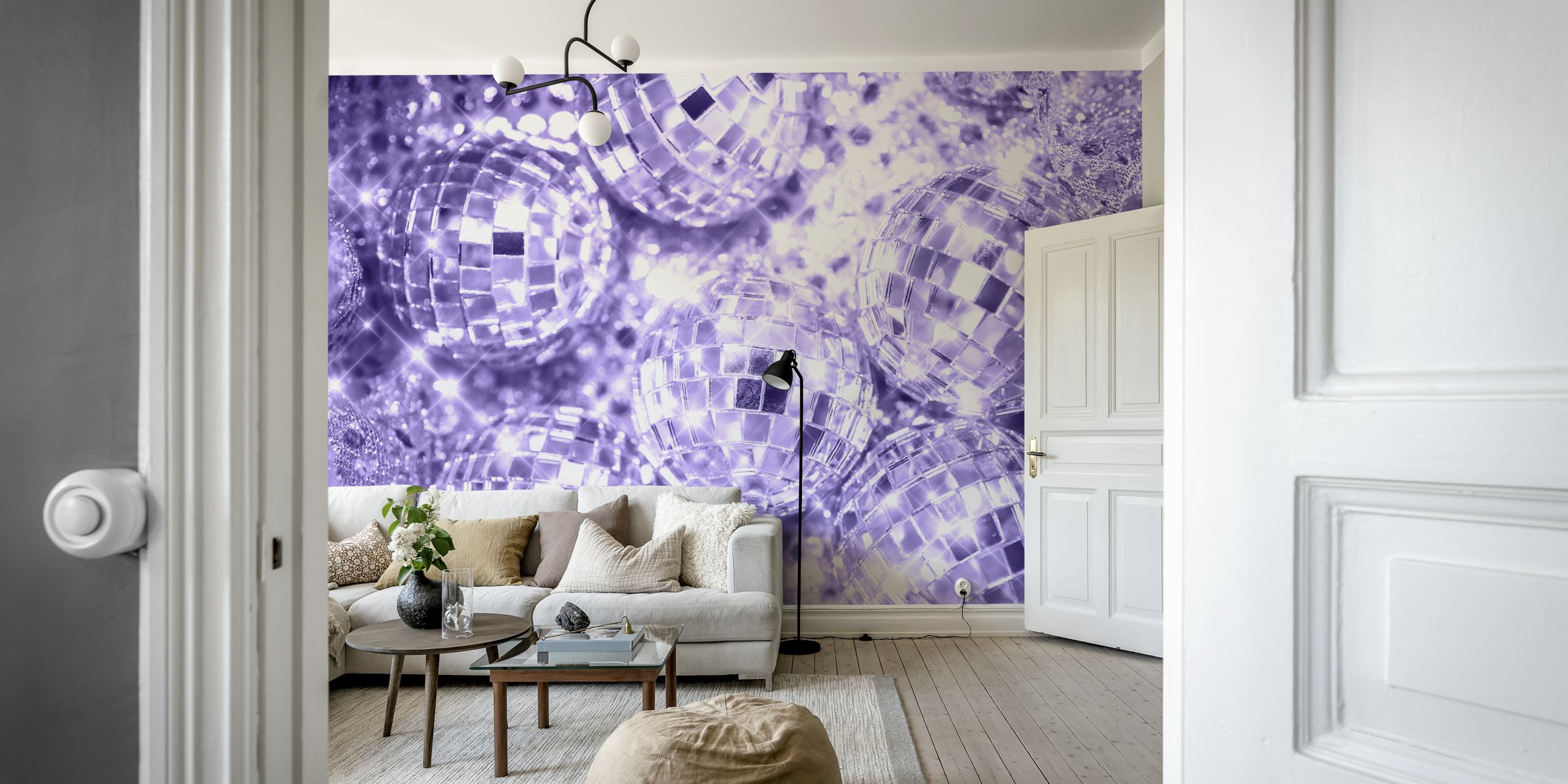 Disco balls wallpaper displayed in a room